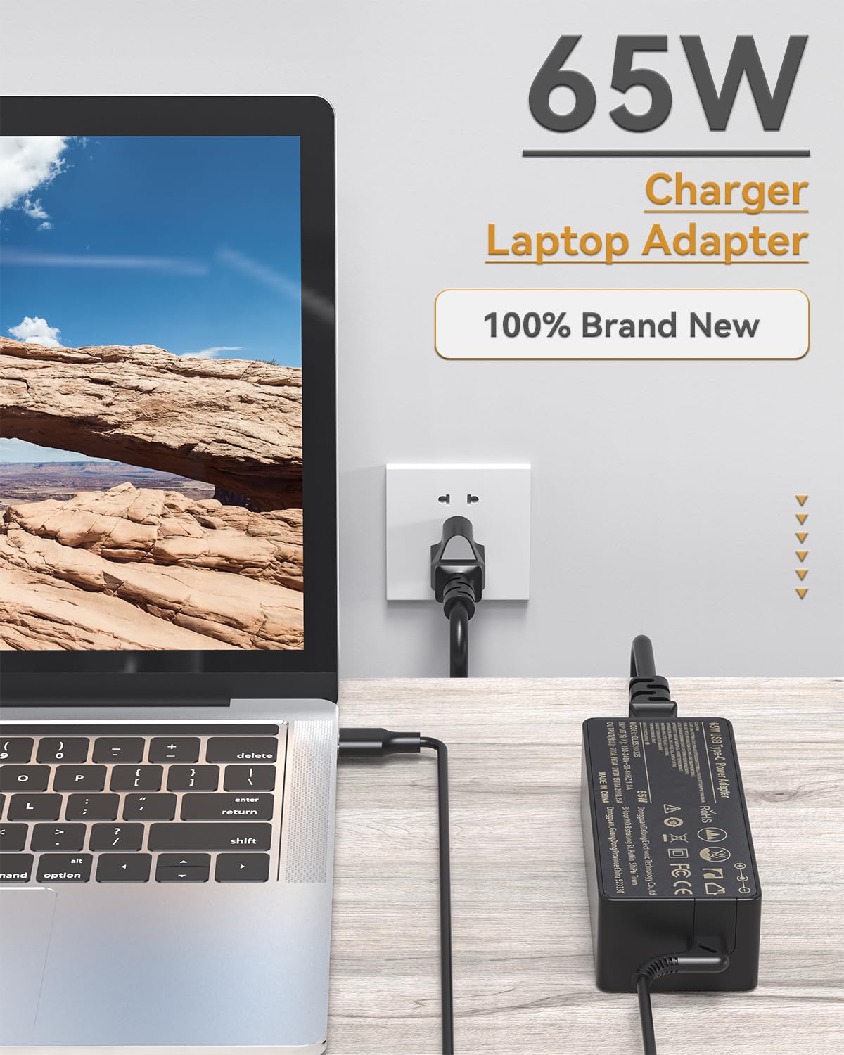 Universal 65W Usb C Laptop Charger Fast Power Adapter For Mac Book Pro Lenovo Dell Xps Hp Asus Acer And Other Laptops/Smart Phones With Usb C