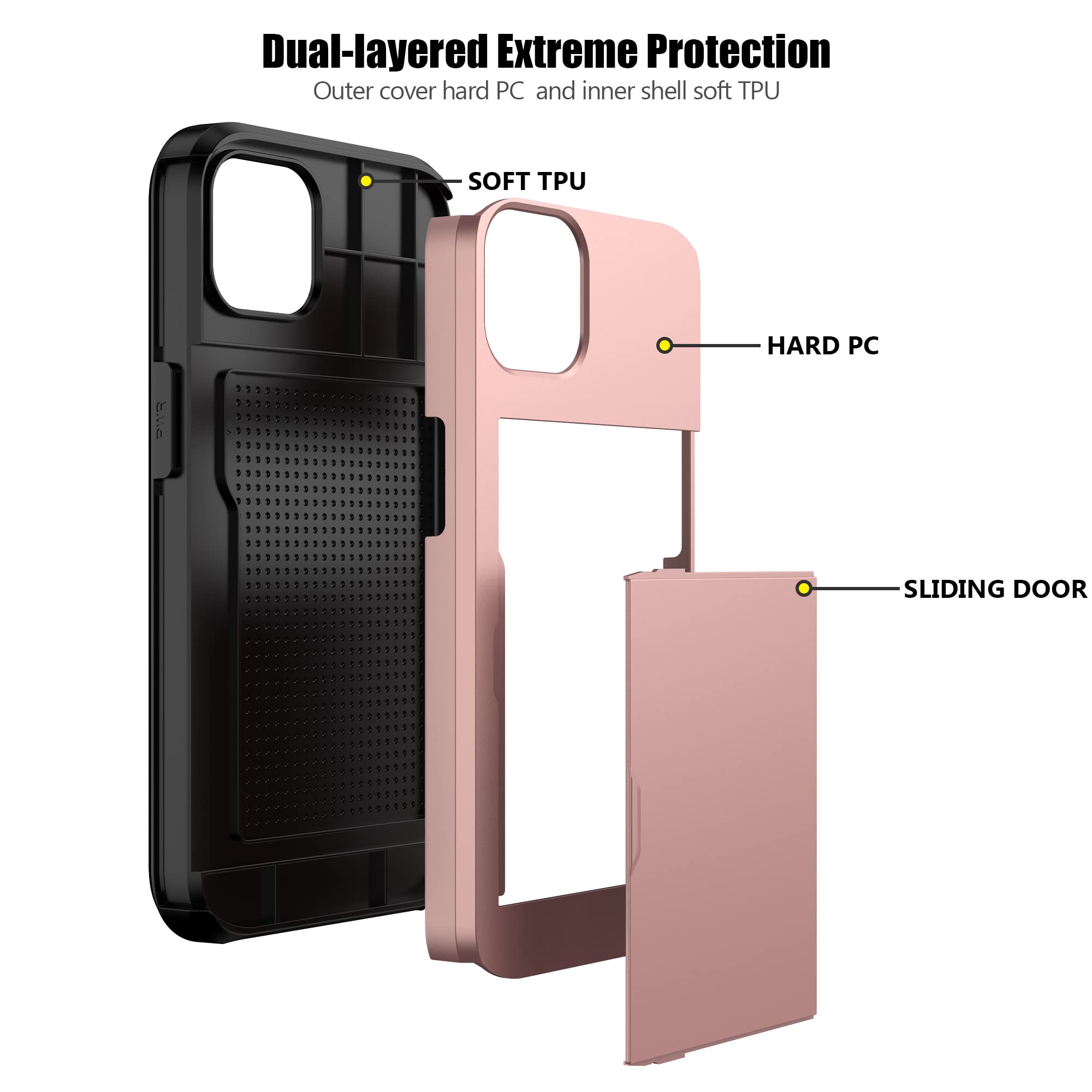 Nvollnoe Compatible With Iphone 15 Plus Case With Card Holder Heavy Duty Protective Dual Layer Shockproof Hidden Card Slot Slim