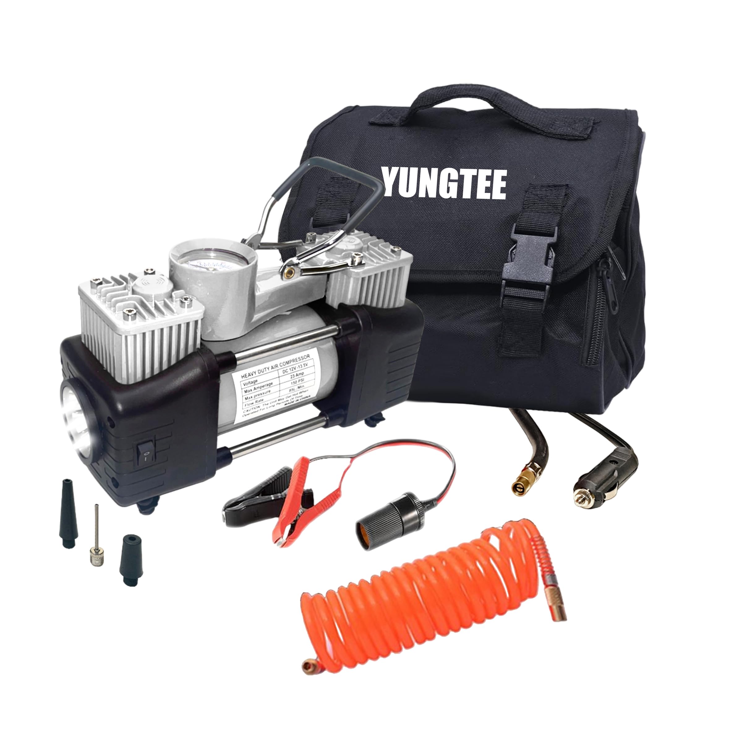Yungtee Slivertire Inflator Heavy Duty Double Cylinders Direct Drive Inflation Pump,12V Portable Air Compressor Pump With Led Li