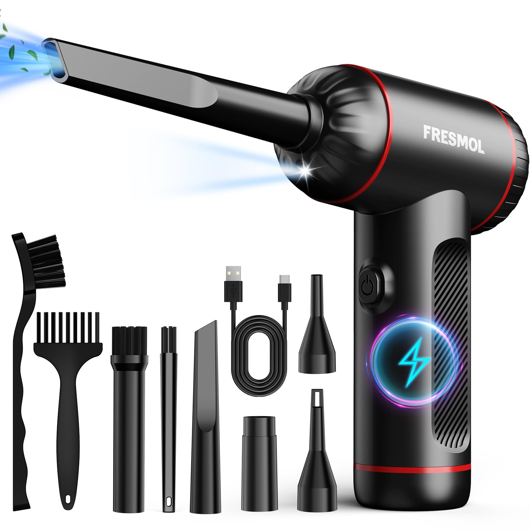 Compressed Air Duster,3 Gear Adjustable 100000Rpm Electric Air Duster, Rechargeable Cordless Air Blower With Led Light For Compu