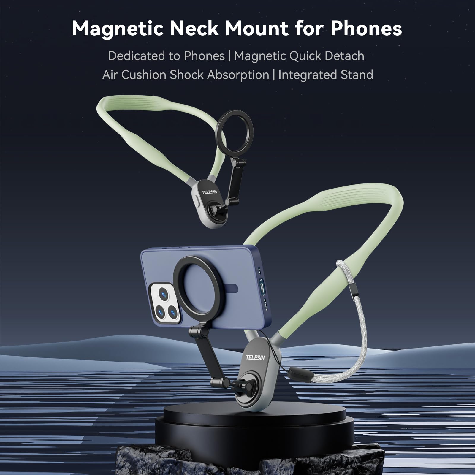 Telesin Magnetic Neck Mount For Phones, Cell Phone Holder Stand Hanging On Neck Pov/Vlog Selfie Hand Free Necklace Phone Strap V
