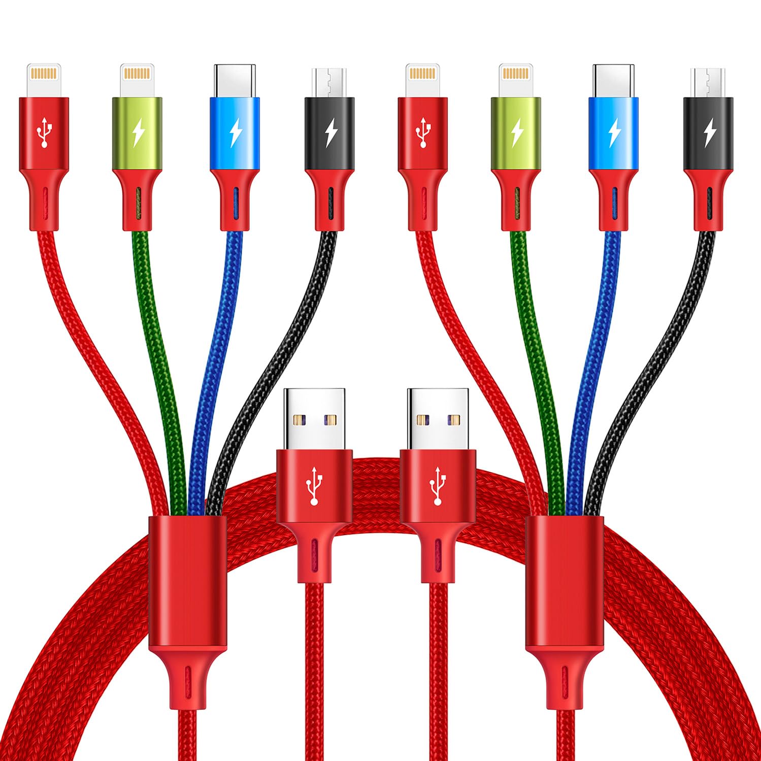 Multi Usb Charging Cable 4A, 4 In 1 Braided Charging Cord, Multi Charger Cord, Multiple Usb Cable With Ip/Usb C/Micro Ports Adap
