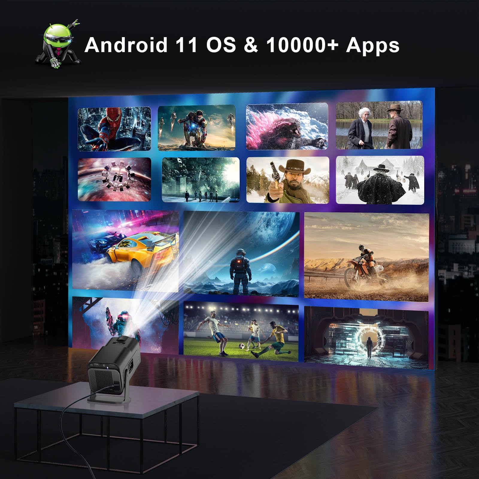 Smart 4K Projector Wifi Bluetooth   Salange Hy320Pro 1080P Native Mini Projector, 15000 Lumen, Android 11.0 Os, 270 Adjustable S