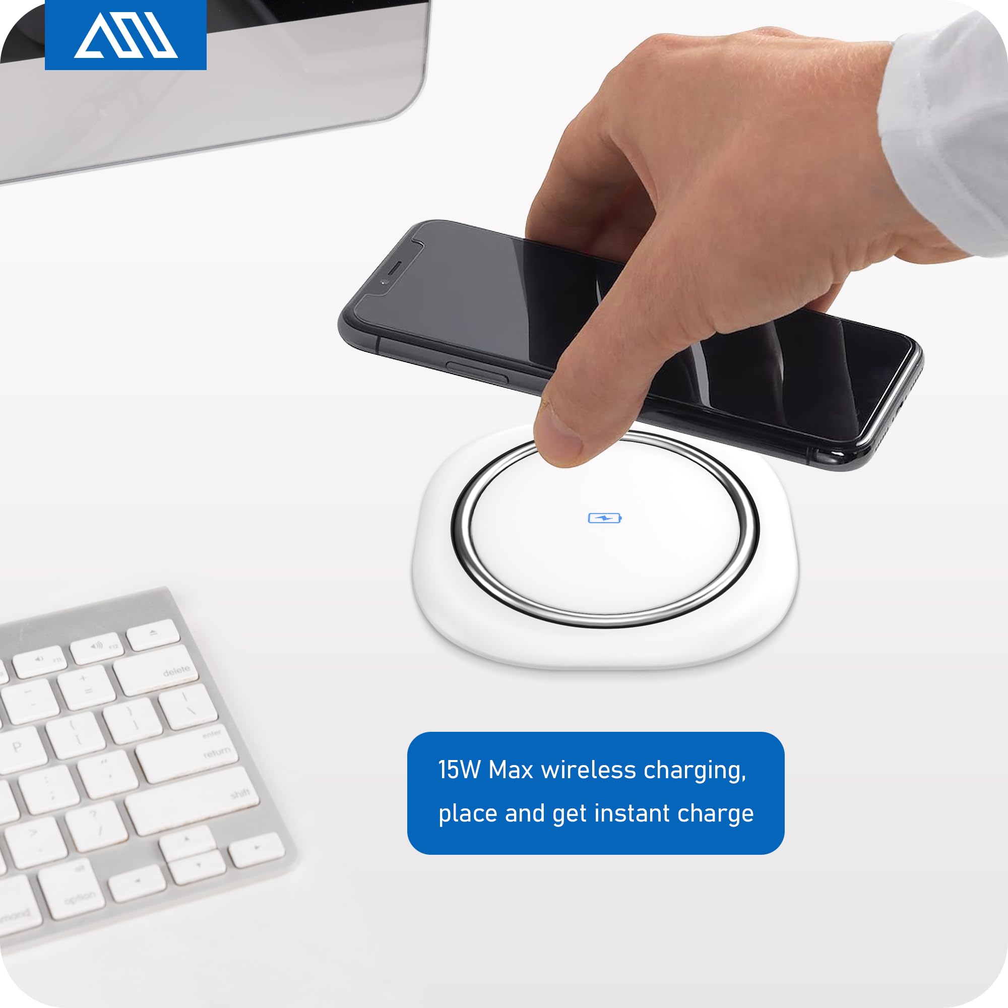 Annquan Motorized Pop Up Countertop Receptacle With 15W Wireless Charger,Max 20W Power Delivery,3.15'' Automatic Pop Up Electric