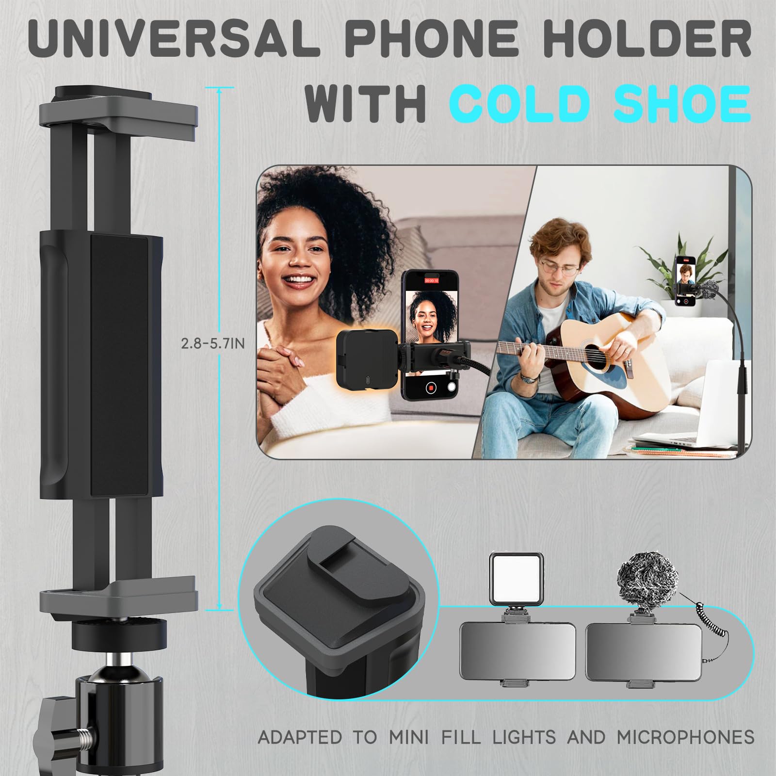 Ubeesize 92 Cell Phone Tripod Stand With 16.5 Gooseneck And Remote, Overhead Tripod With Adjustable 360Ball Head & Phone Holder