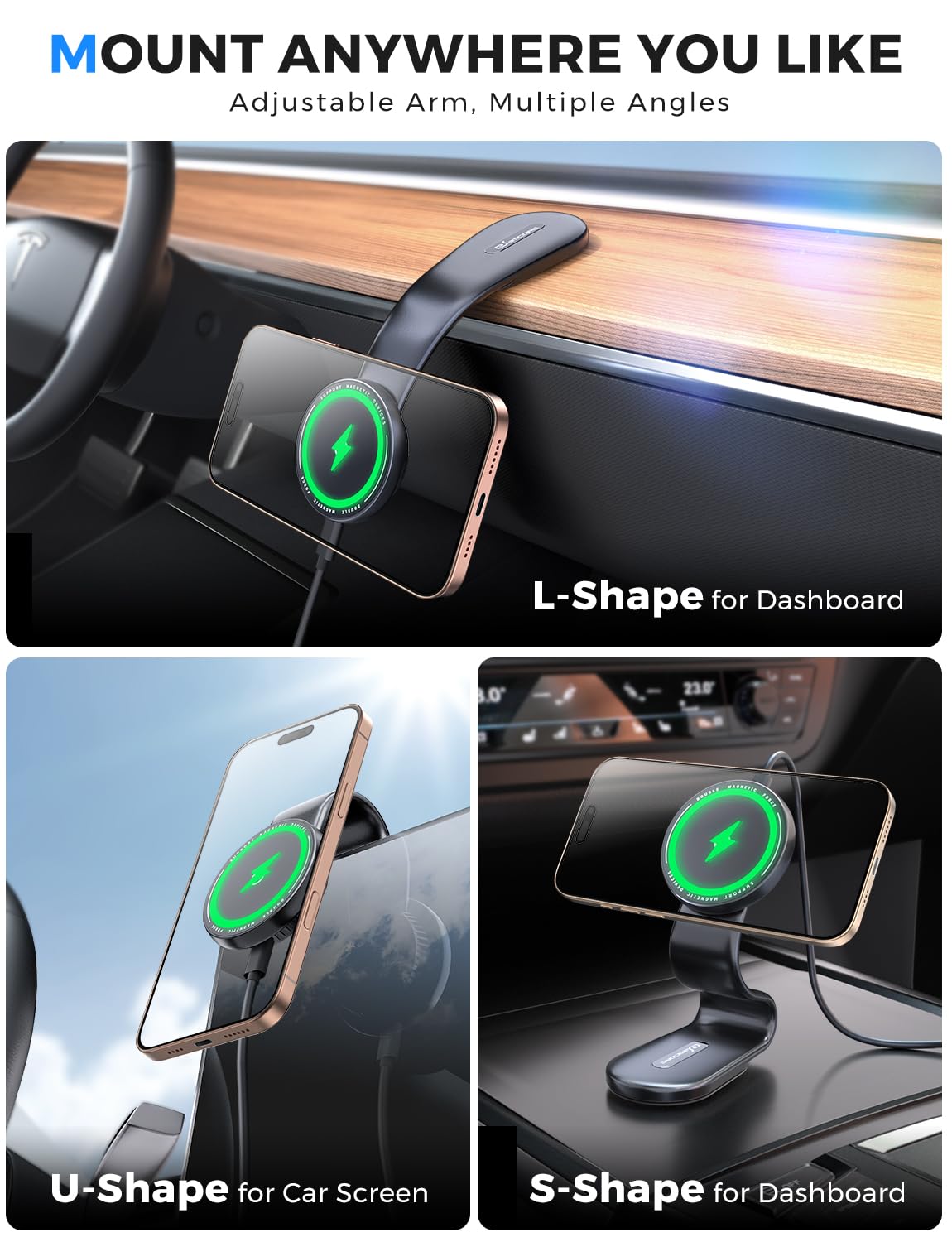 Esamcore For Magsafe Car Mount Charger, Wireless Magnetic Car Phone Holder Detachable 15W Fast Charging For Dashboard With Benda