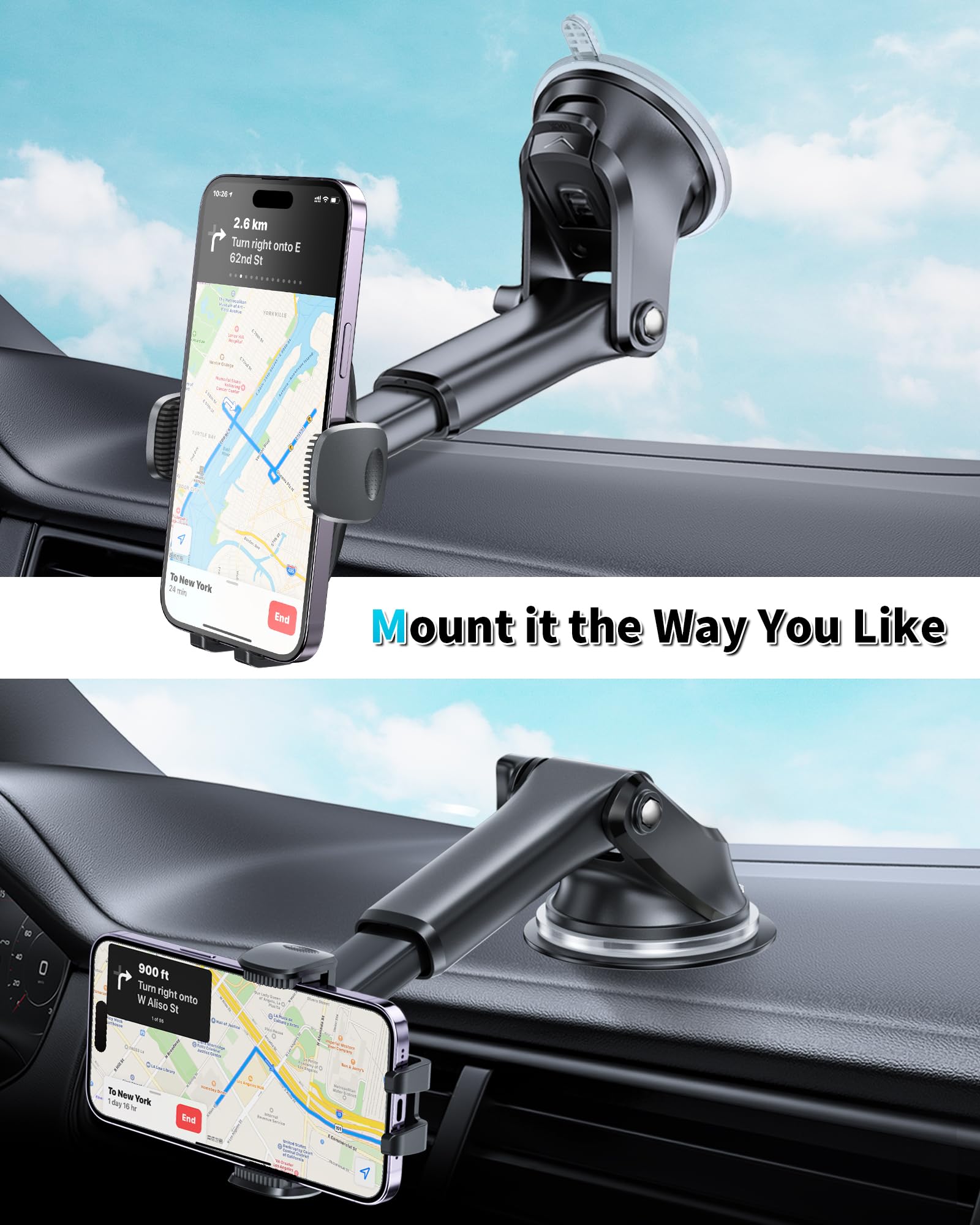 Apps2Car Suction Cup Phone Holder Windshield/Dashboard/Window, Suction Cup Car Phone Mount With Strong Sticky Gel Pad, Compatibl