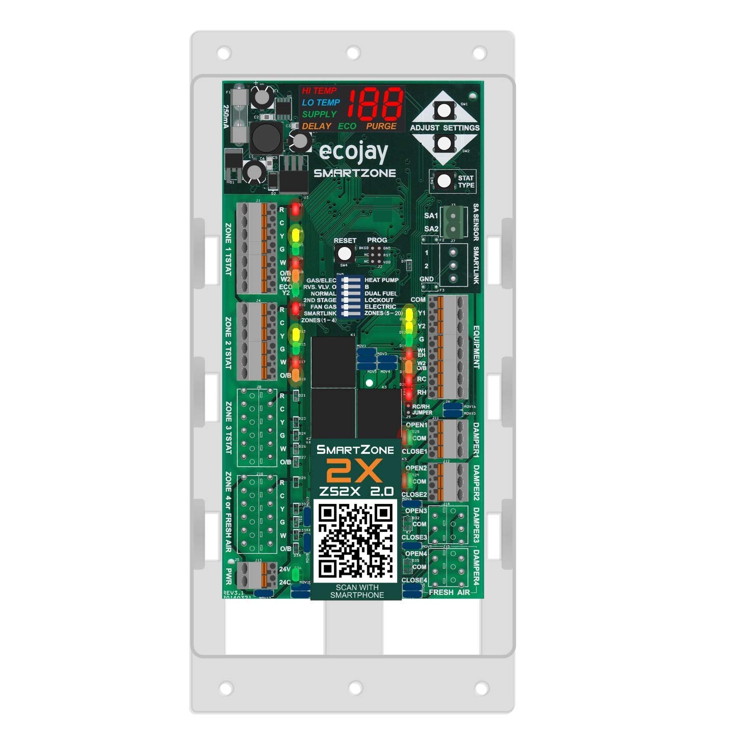 Smartzone 2X : 2 Zone Hvac Controller Kit W/Temp Sensor; Dual Climate Control To Replace Honeywell, Ewc, Zonefirst, Zonex, Duroz