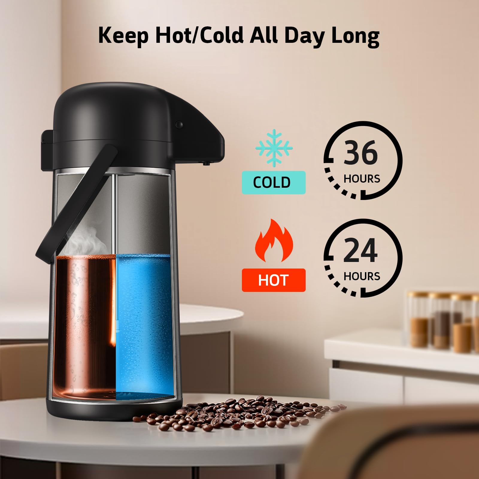 Airpot Coffee Carafe For Keeping Hot   64 Oz / 1.9L Large Coffee Dispenser With Pump   Insulated Stainless Steel Thermos Urn For