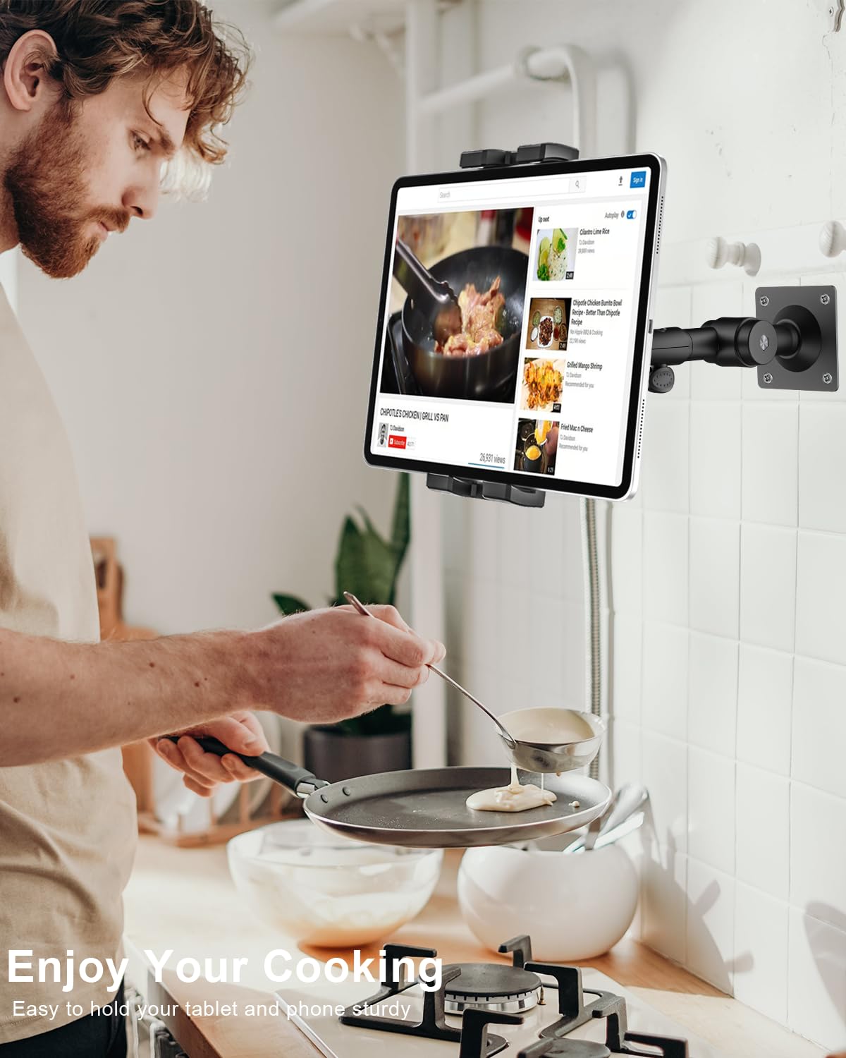 Woleyi Tablet Wall Mount For Ipad - [360 Adjustable Arm] Tablet Holder Stand For Kitchen Cabinet, Under Counter, Desk, For 4-13'