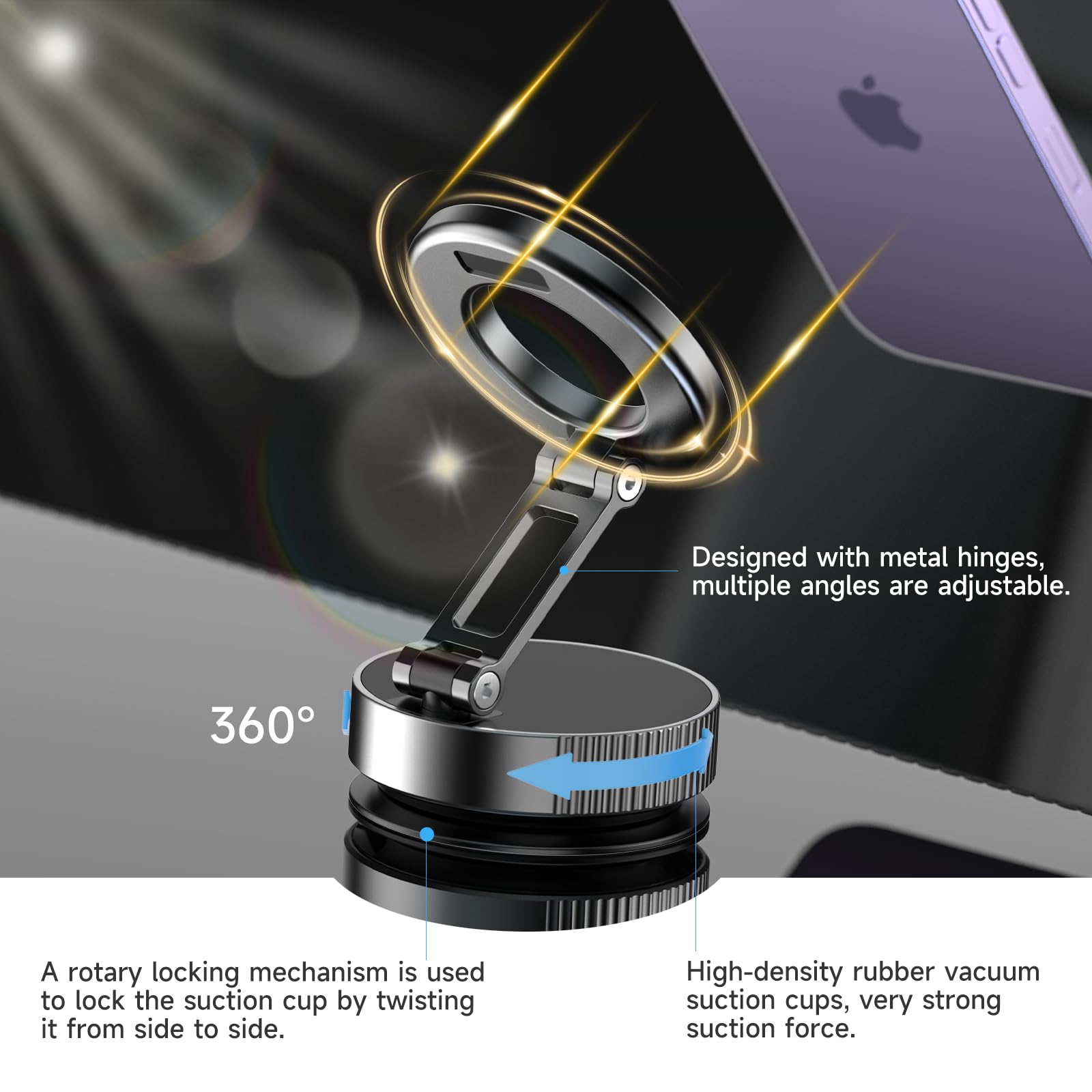 360Adjustable Vacuum Magnetic Phone Holder For Your Car [96+Lbs Suction & 2800Gf Magnetic & Hands-Free Suction Cup] Car Mount Fo