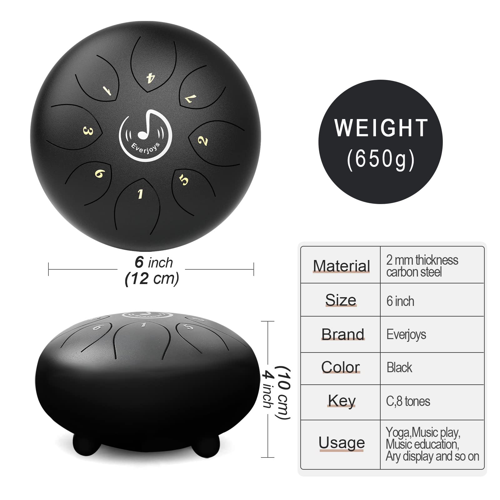 Steel Tongue Drum, 8 Notes 6 Inches C Key Handpan Drum Percussion Instrument W/Gig Bag, Music Book And Mallets For Beginner Medi