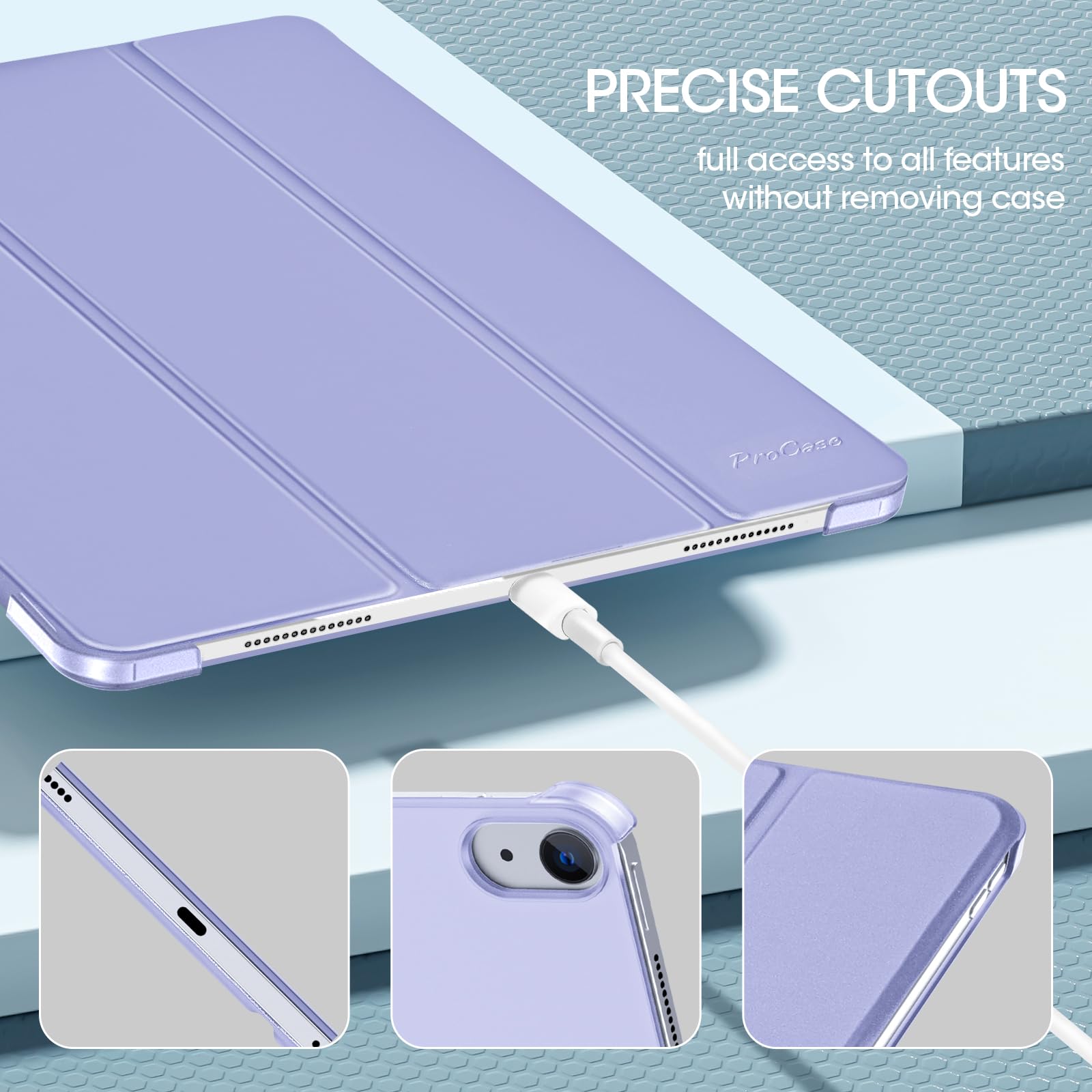 Procase For Ipad Air 13 Inch Case M3 2025/M2 2024, Slim Smart Cover Ipad 13 Air M3 M2 Case With Translucent Hard Shell Back, Supports Touch Id, Auto Wake/Sleep  Purple