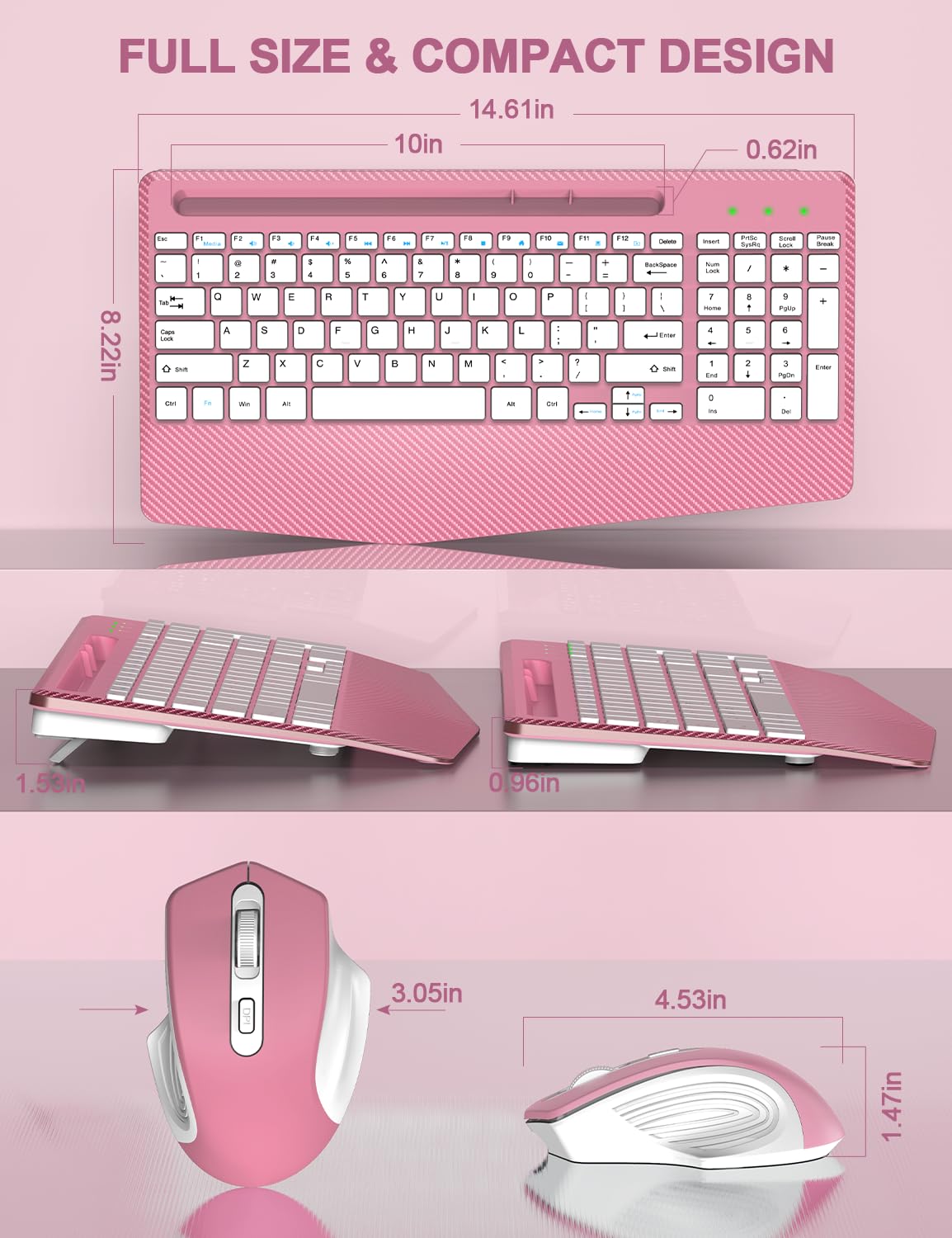 Wireless Keyboard And Mouse Combo, Ergonomic Keyboard With Wrist Rest, Phone Holder, Sleep Mode, 2.4G Lag Free Rechargeable Comp