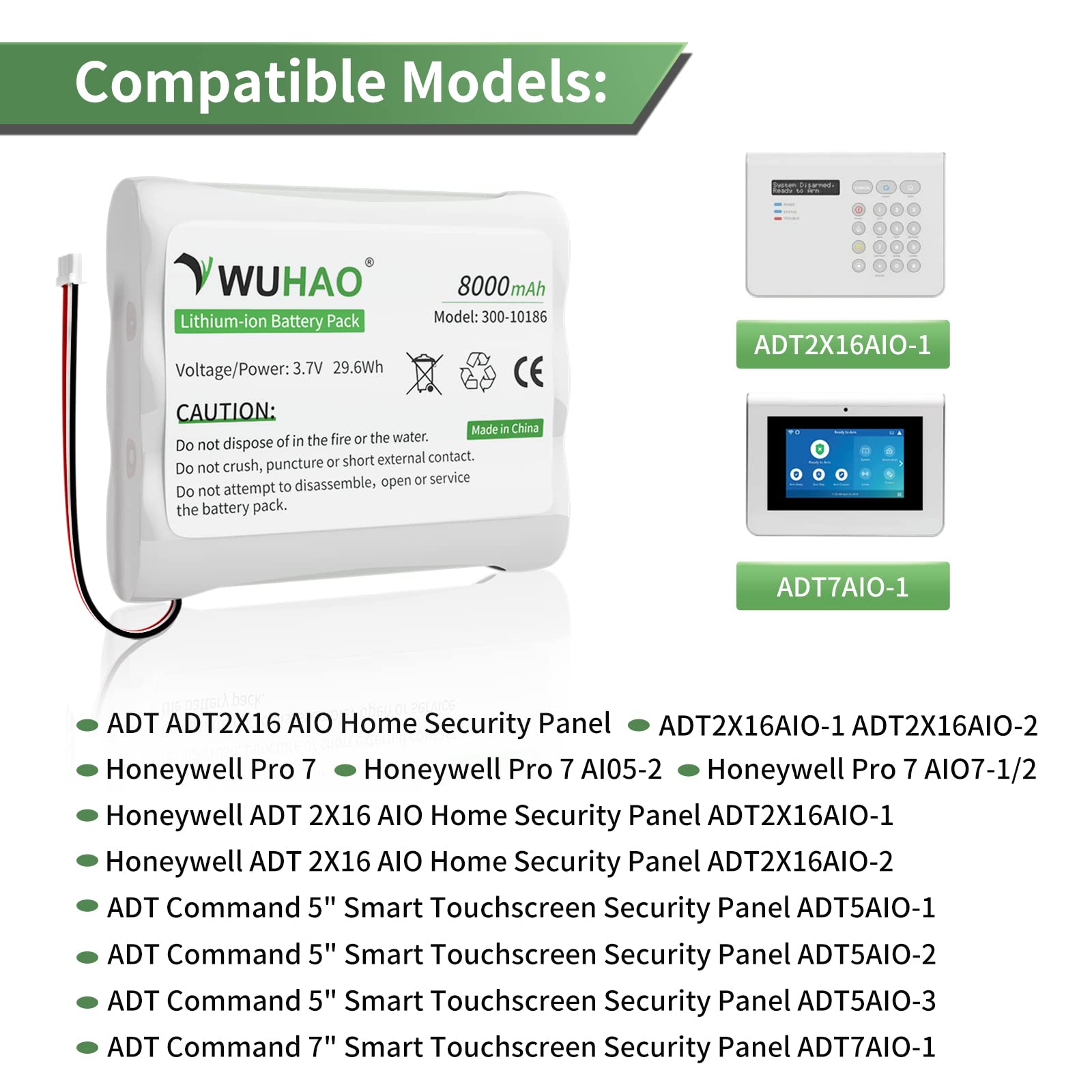 Wuhao For Adt Battery Replacement 300 10186 Lithium Ion Battery Upgraded 8000Mah For Adt Command Smart Security Panel 3.7V