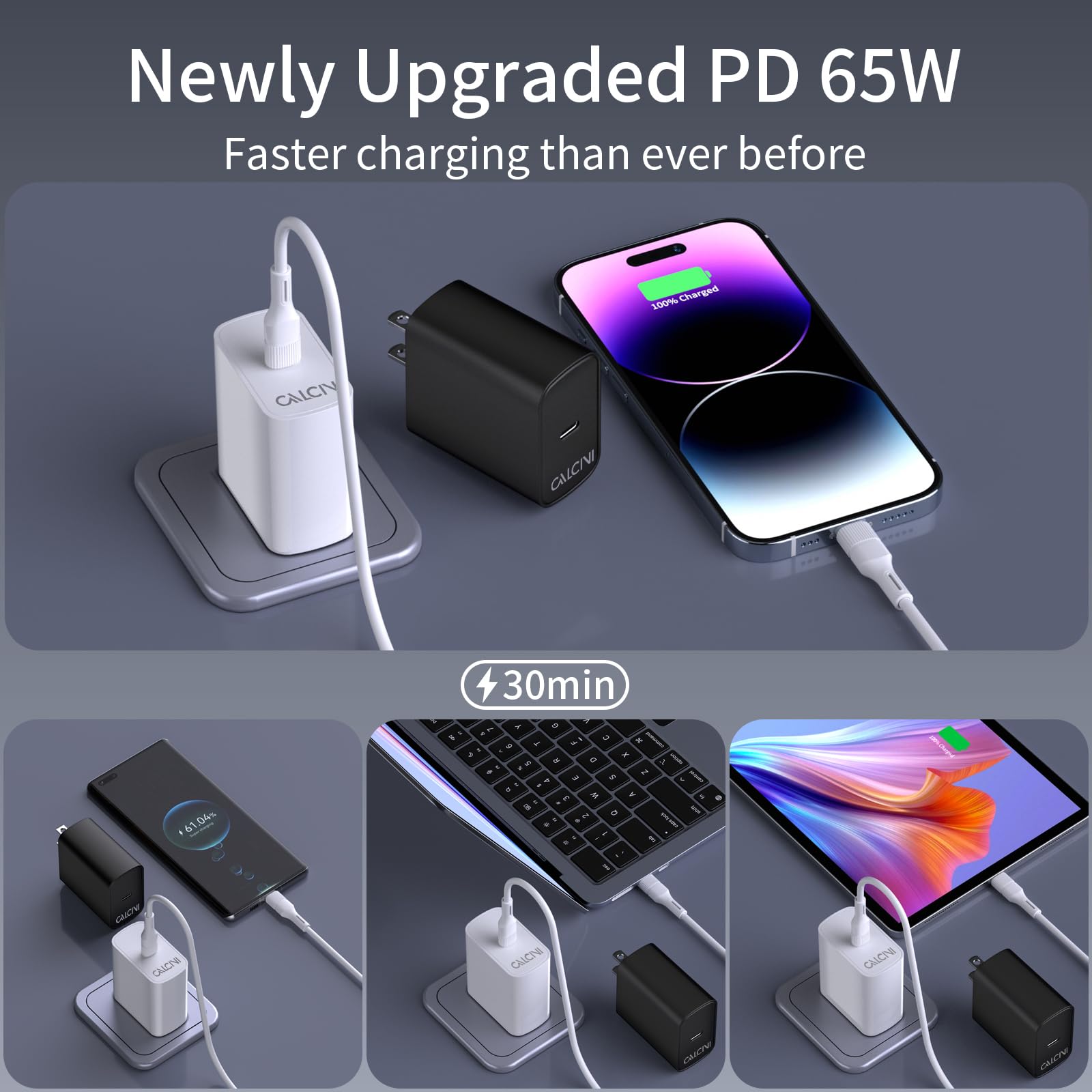 Usb C Charger Block Calcini 2 Pack Gan 65W Usb C Charger Fast Type C Charger For Laptop Charger Power Adapter Macbook Pro/Air, G