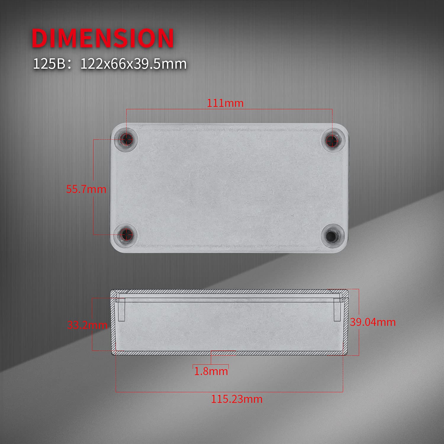 Daiertek 125B 1590N1 Aluminum Guitar Pedal Enclosure 122X66X39.5 Mm Metal Stompbox Enclosure Guitar Effect Unfinished Toggle Swi