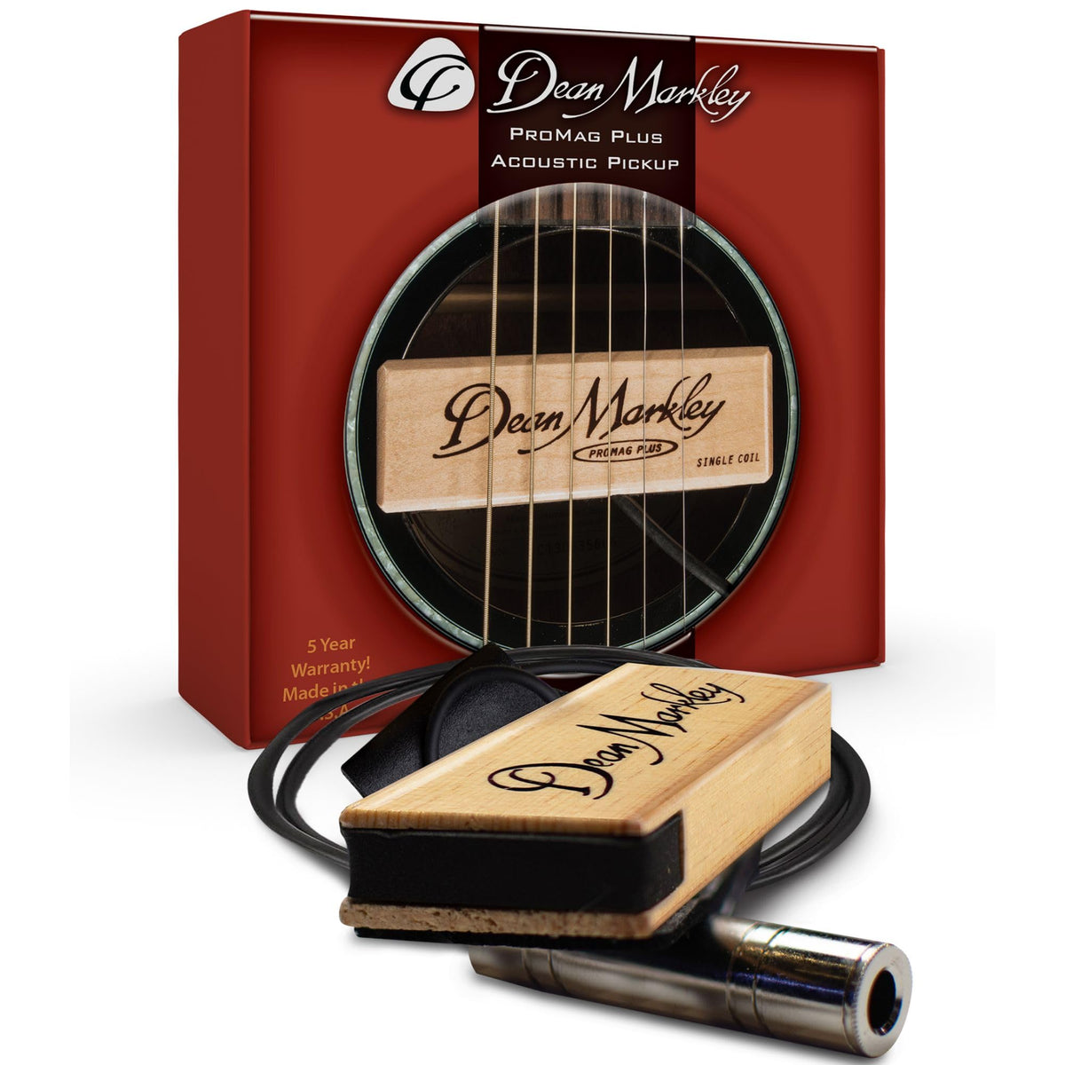 Dean Markley Pro Mag Plus Xm Acoustic Guitar Single Coil Pickup, Smooth Maple Wood Design Active Soundhole Pickup Ebony Finish, 