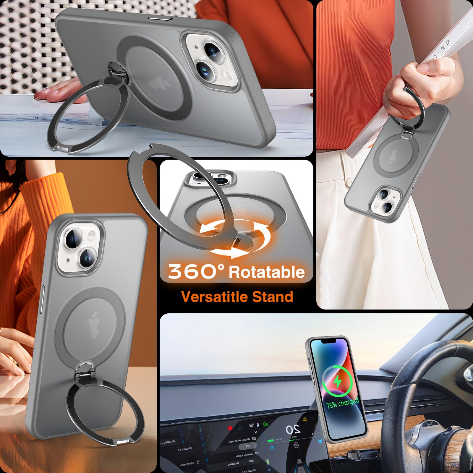 Chicfun 360 O-Ring Magstander For Iphone 13 Case, Iphone 14 Case With Magnetic Stand Ring Holder [Compatible With Magsafe][15Ft
