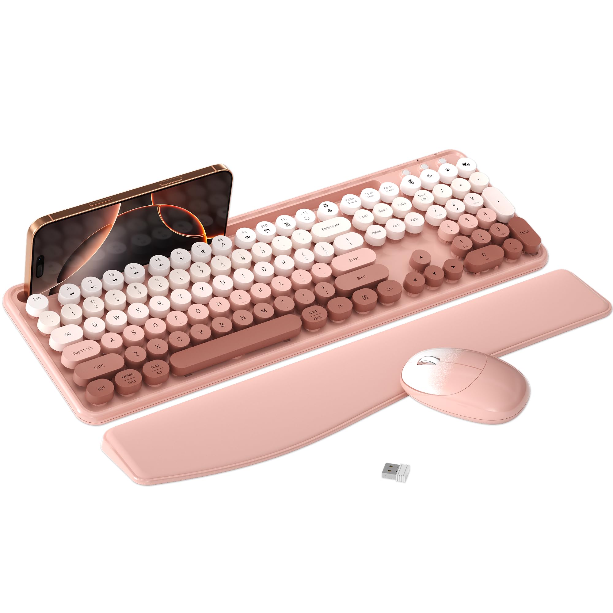 Wireless Keyboard and Mouse Combo with Phone Holder (Peach Colorful)