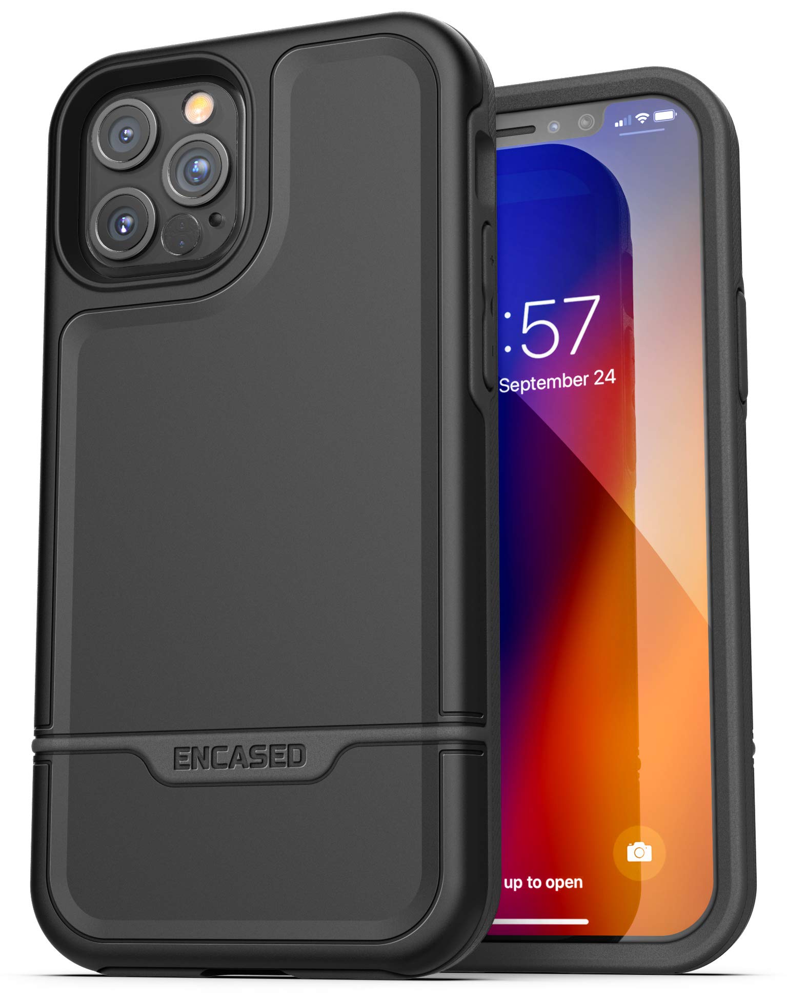 ENCASED Protective Rebel Series Compatible with iPhone 12 Pro Max Case Heavy Duty Full Body Rugged Cover - Black