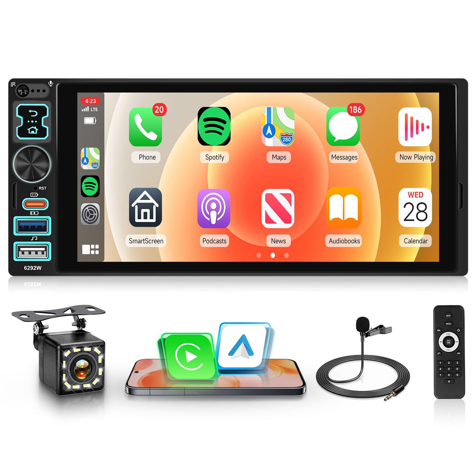 Driauto 6.8 Single Din Car Radio with Wireless Carplay and Android Auto