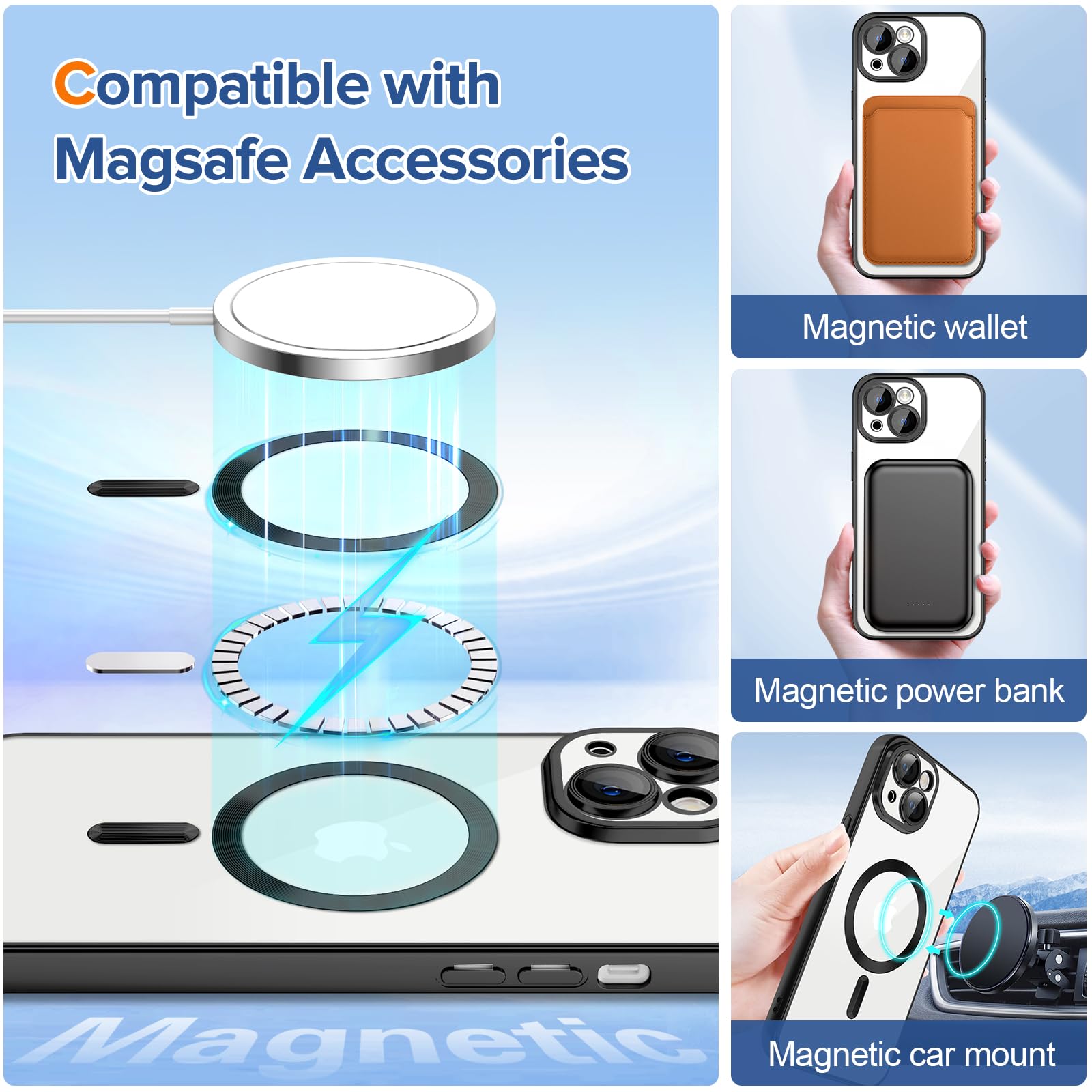 Hython Magnetic Clear Case For Iphone 15 Plus Case With Camera Lens Protector [Compatible With Magsafe] Luxury Plating Edge Slim