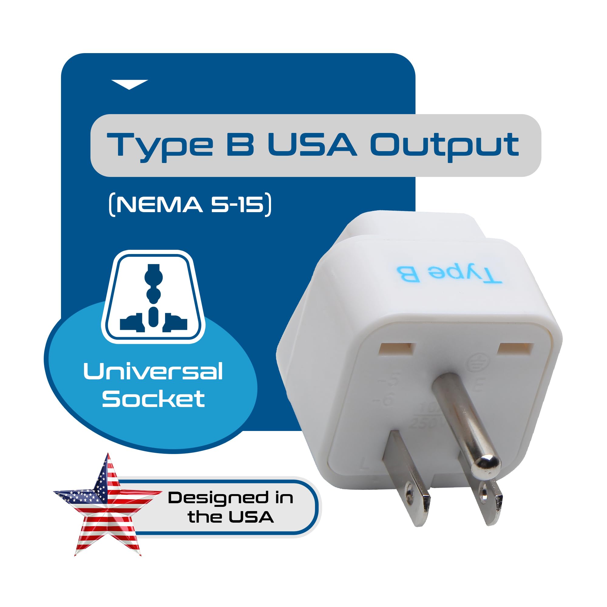 Ceptics Europe To Us Plug Adapter, Type B Usa Plug Adapter Compatible With Plugs From Europe, India, And Other Countries   India To Usa Plug Adapter Is Ce Certified & Rohs Compliant, White, 3 Pack