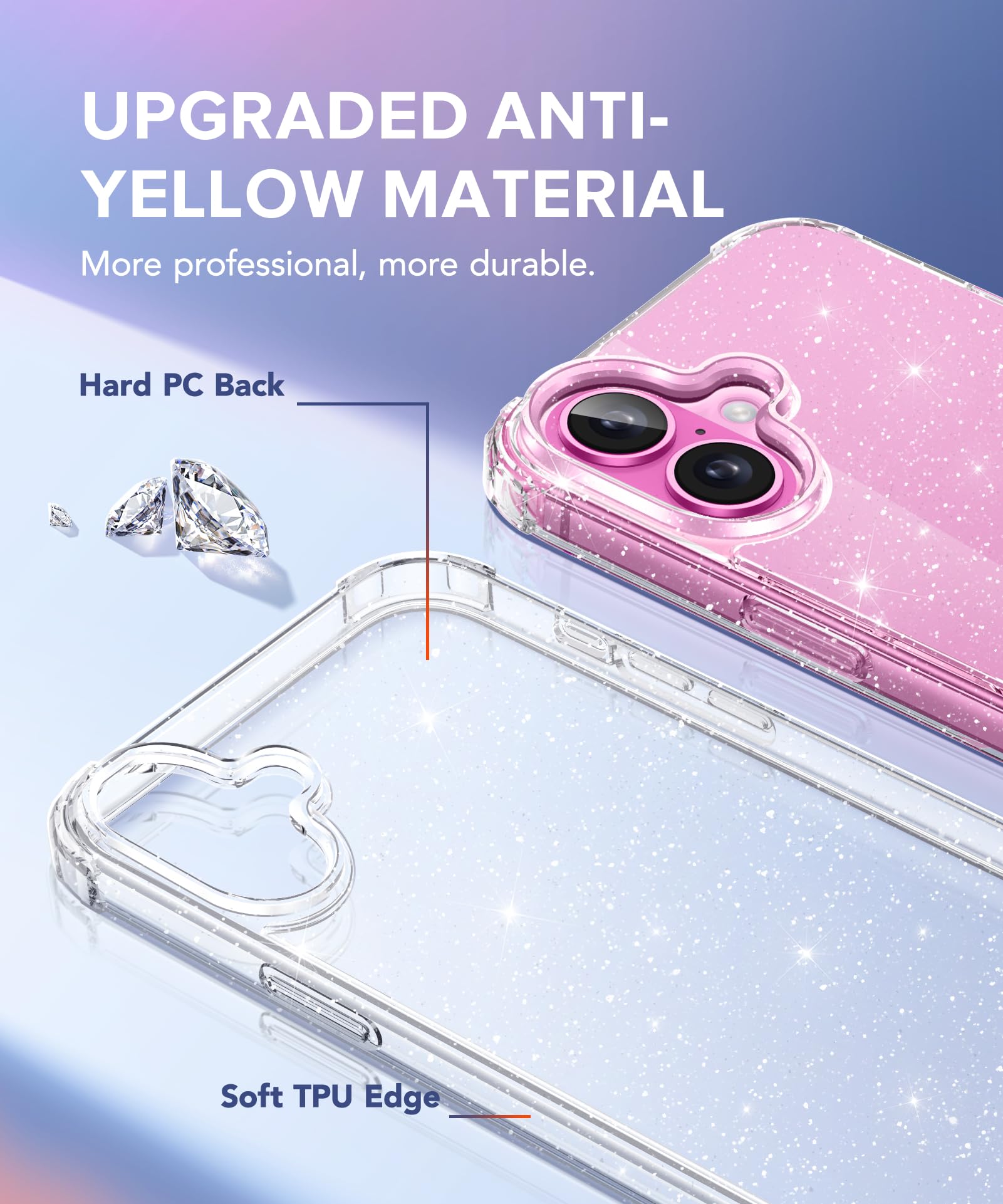 Berfy Compatible With Iphone 16 Case Glitter, [5 In 1] With 2X Screen Protector + 2X Camera Lens Protector, [Non Yellowing] Clea