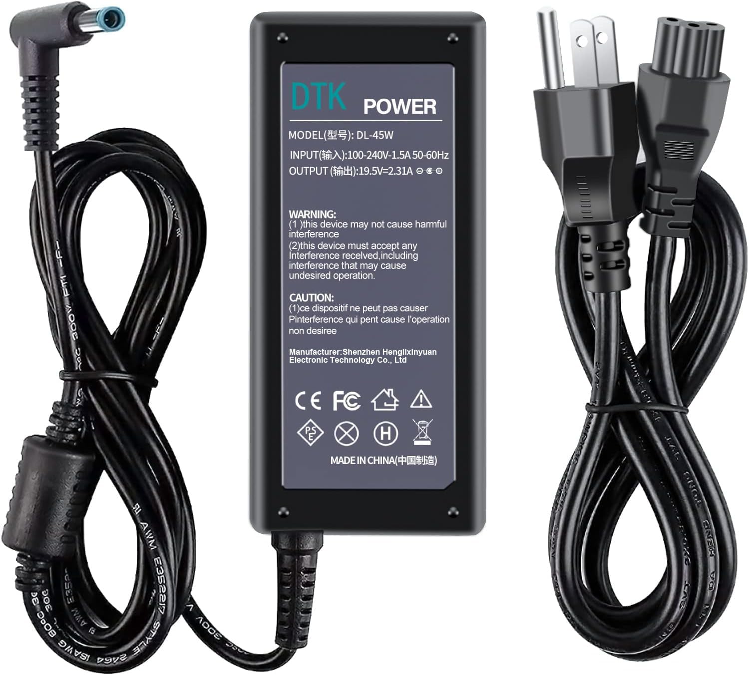 Dtk 19.5V 2.31A 45W Hp Ac Laptop Charger For Pavilion, Elitebook Folio, Hp Stream Adapter For Notebook Computer Pc Power Cord(Blue Tip : 4.5 X 3Mm)