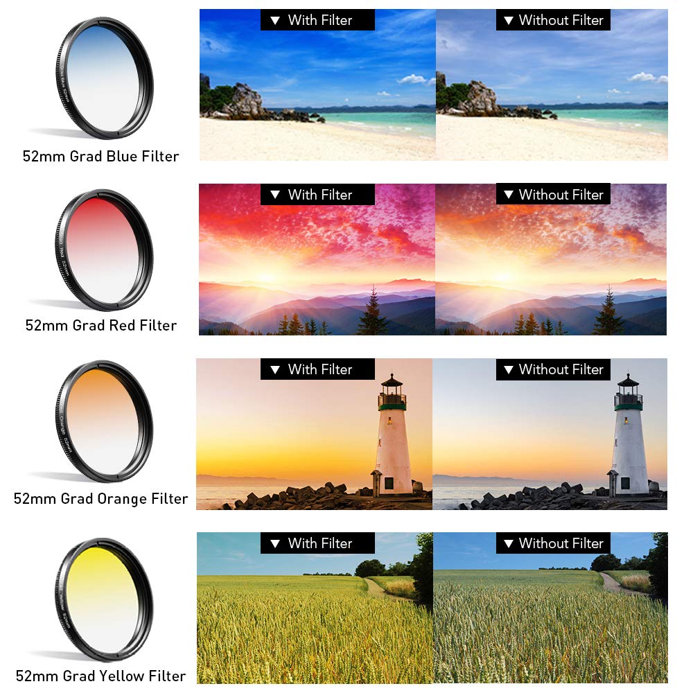 52Mm Phone Camera Lens Kit Graduated Color Filter Accessory Kit   Four Color Lens, Star, Cpl Filter, Nd32 Filter Compatible With