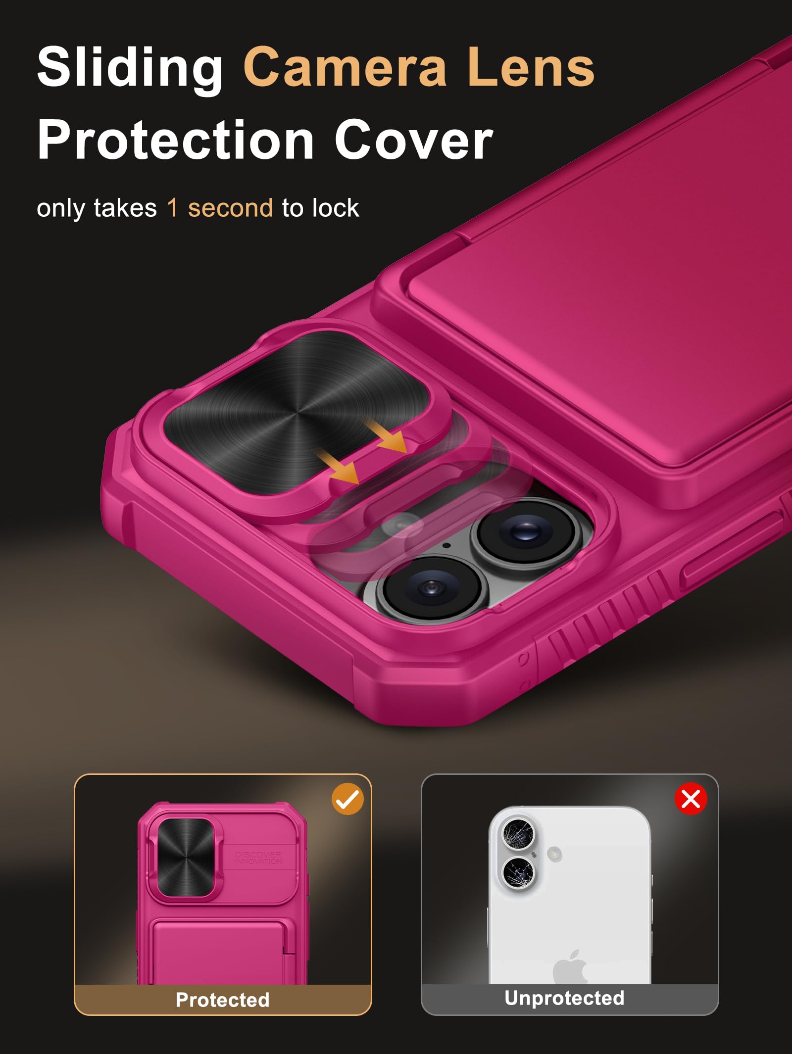 Vihibii For Iphone 16 Case Wallet With Card Holder (4 Cards) [Rfid Blocking] & Slide Camera Cover & Raised Edges Protect Screen,