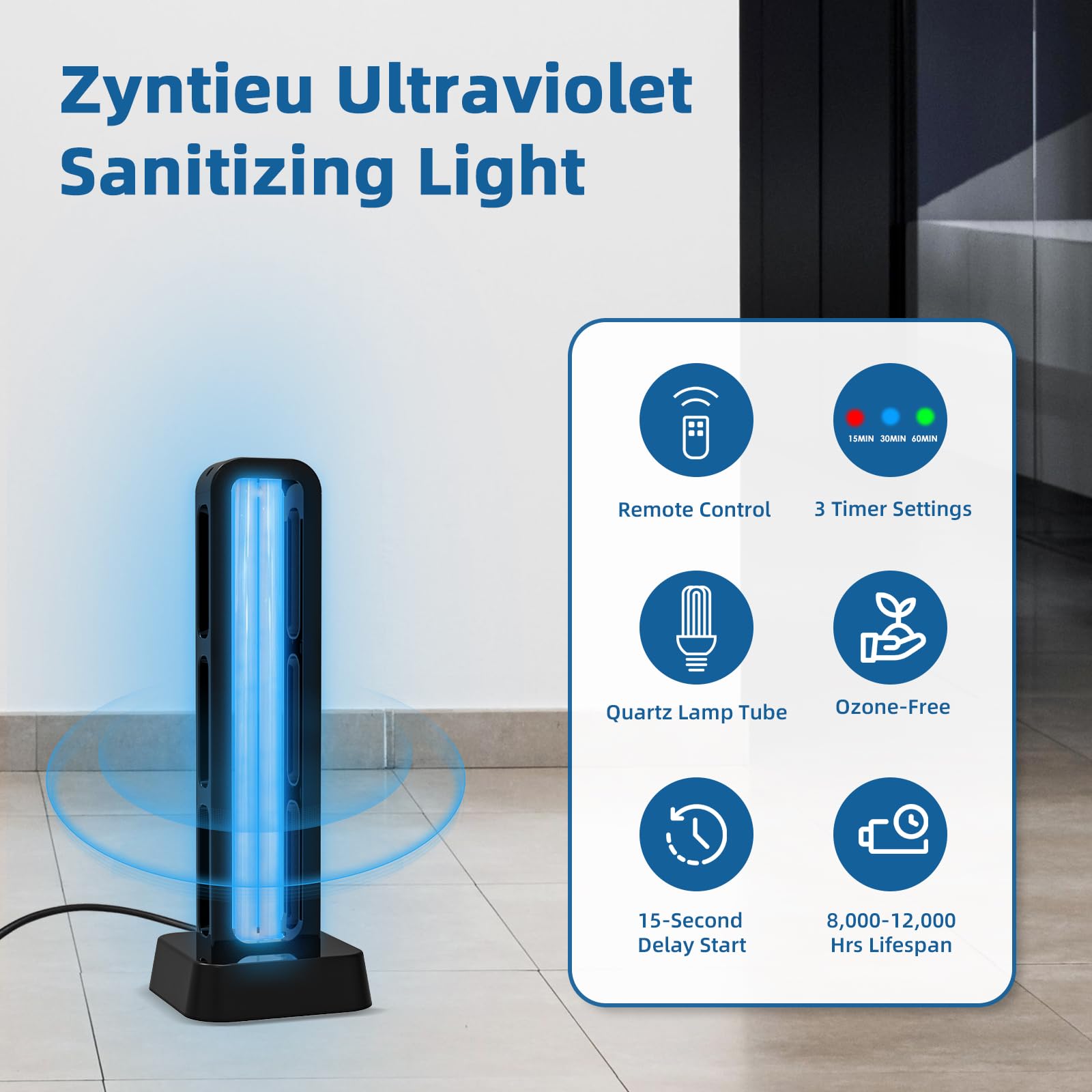 Zyntieu 39W Uv Light Sanitizer With Remote Control And 3 Timers - Ozone Free Home Disinfection Device, Kills Germs, Viruses, Mol