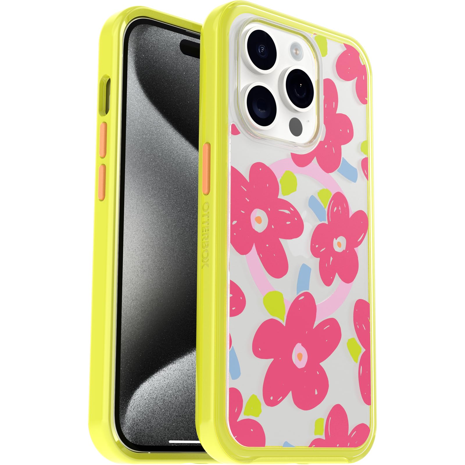 Otterbox Iphone 15 Pro (Only) Symmetry Series Clear Case   Whimsy Bloom (Yellow), Snaps To Magsafe, Ultra Sleek, Raised Edges Pr