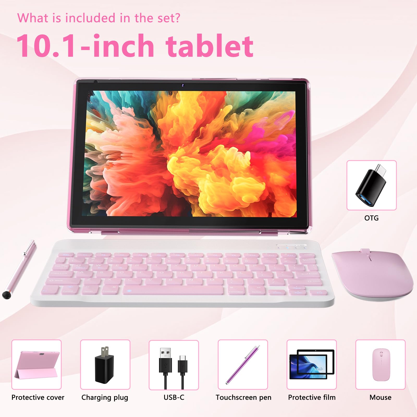 Byandby 2024 Newest Android 12 Tables 10 Inch, 2 In 1 Tablet, Quad Core Processor, 64Gb+4Gb+1Tb Expandable, Wi Fi, Bt, Dual Came