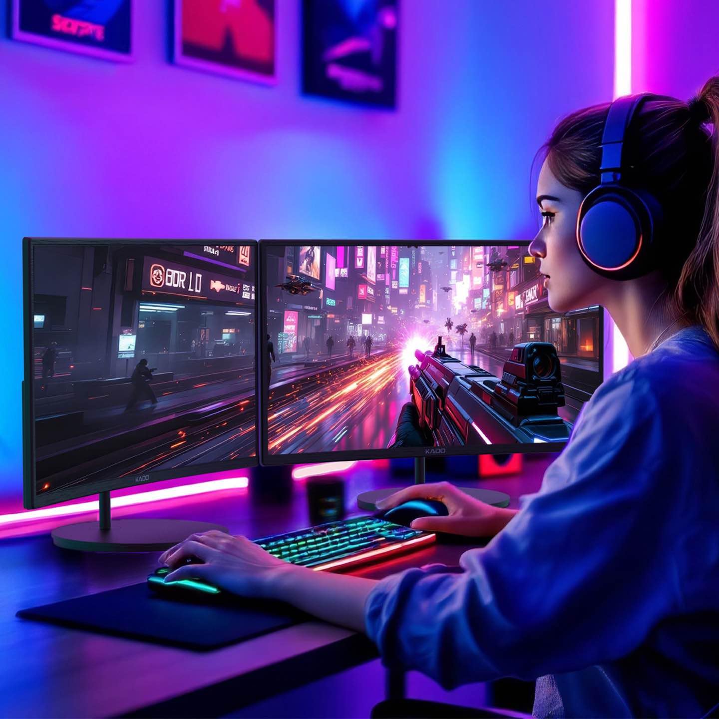 Kado Dual Monitor Setup - 2-Pack 24 Curved 1920X1080 Computer Monitor 1500R 75Hz Vesa Mount Hdmi Office Gaming Hybrid Built-In S