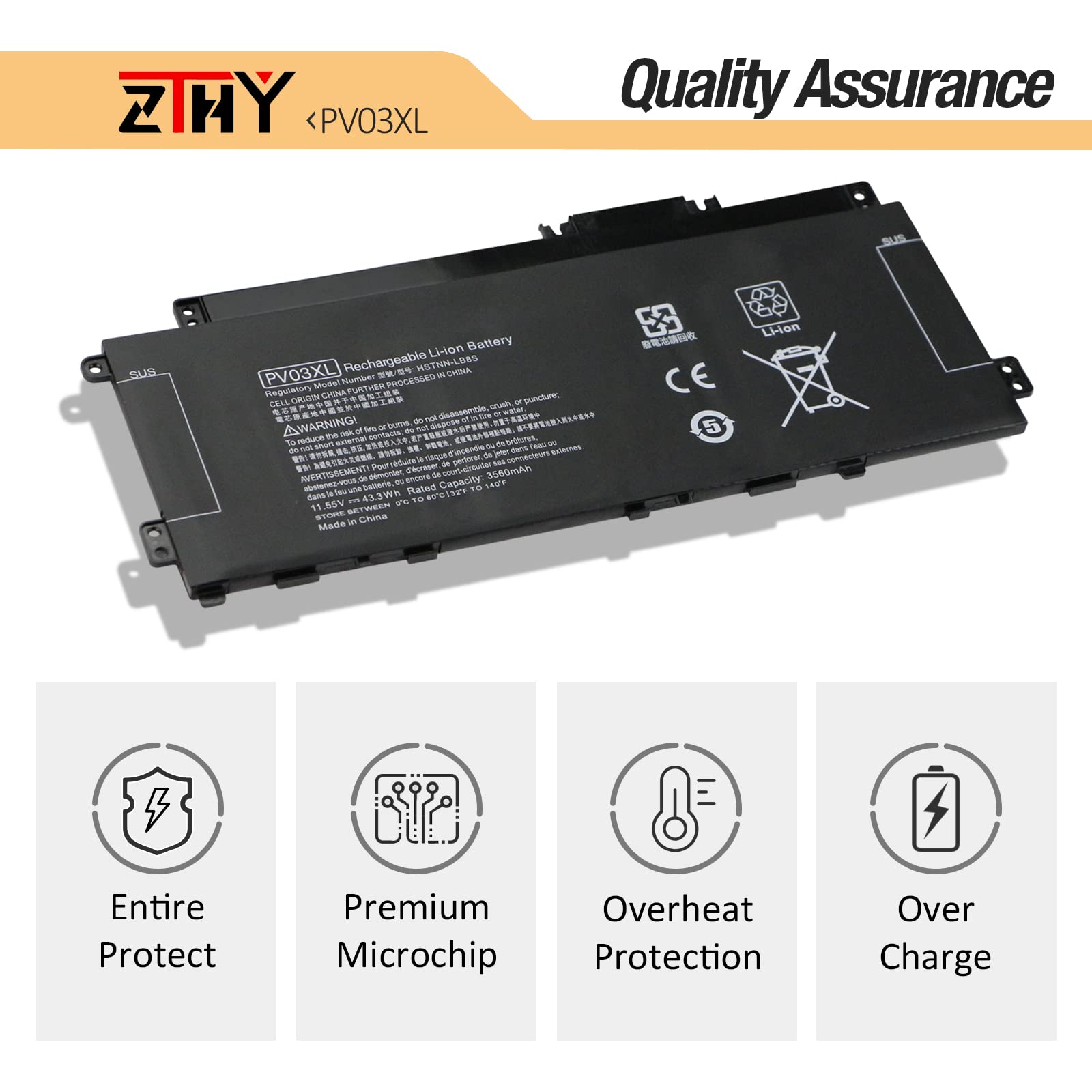 Zthy Pv03Xl Pp03Xl Laptop Battery Replacement For Hp Pavilion X360 13 Bb 14 Dv 14 Dw 14M Dw 14 Dk 13 Bb0Xxx 14 Dv0Xxx 14 Dw0Xxx