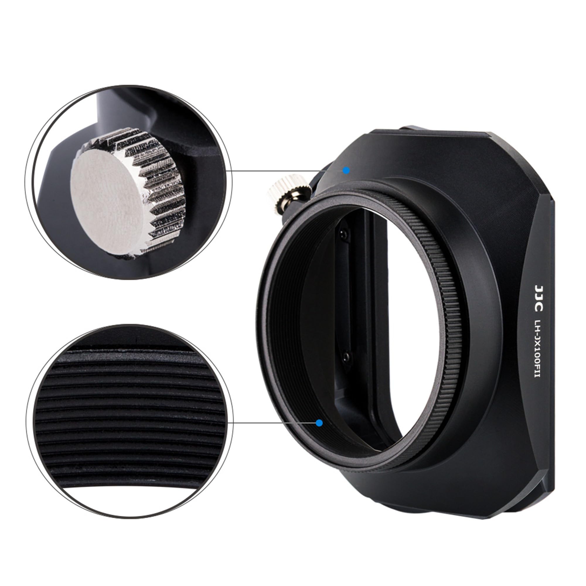 JJC Metal Square Lens Hood Kit with 49mm Filter Adapter & Cap for Fujifilm X100VI X100V X100F X100T X100S X100 X70 Cameras Black