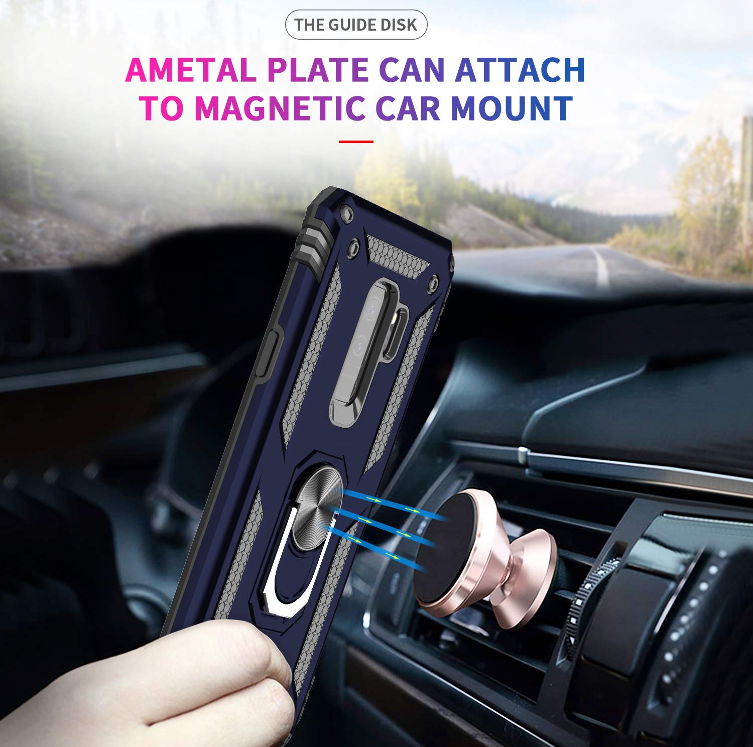 LeYi Samsung Galaxy S9 Plus Phone Case Military-Grade Magnetic Ring Kickstand Blue with 2 Screen Protectors