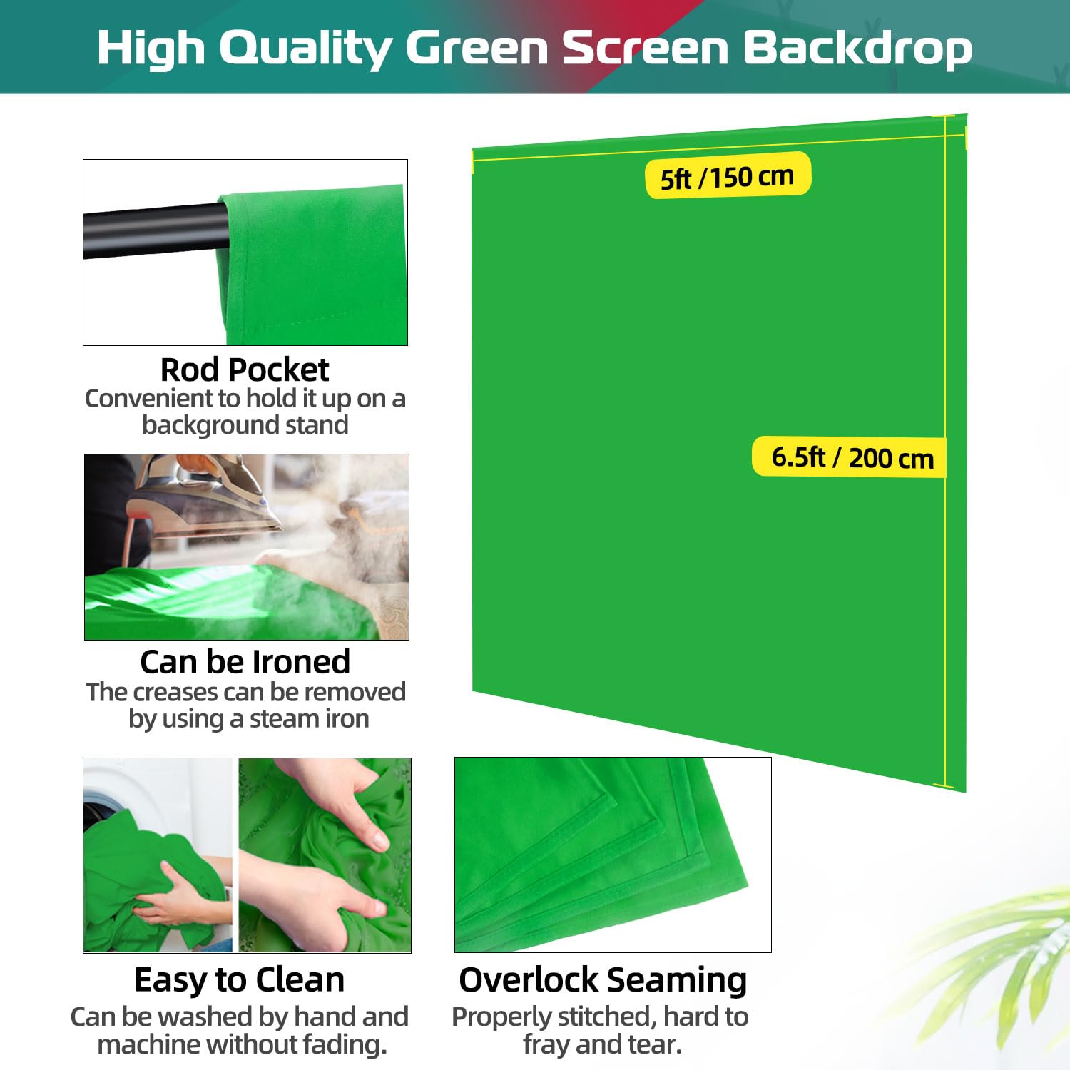 Jebutu Green Screen Backdrop Stand Kit With Heavy Duty Metal Clamp Holder For Streaming, 5X6.5Ft Portable Green Screen With Stan