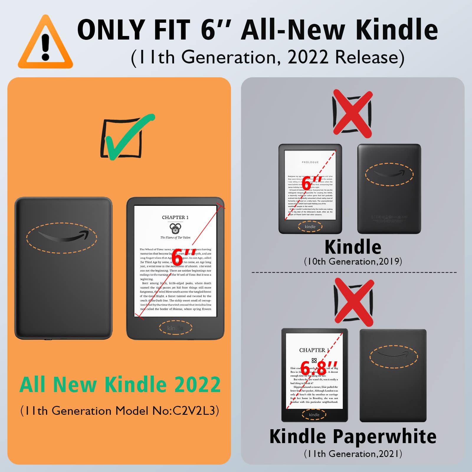 Vori Stand Case For 6'' All New Kindle 11Th Generation 2022 Release, Premium Pu Leather Protective Sleeve Cover With Hand Strap,