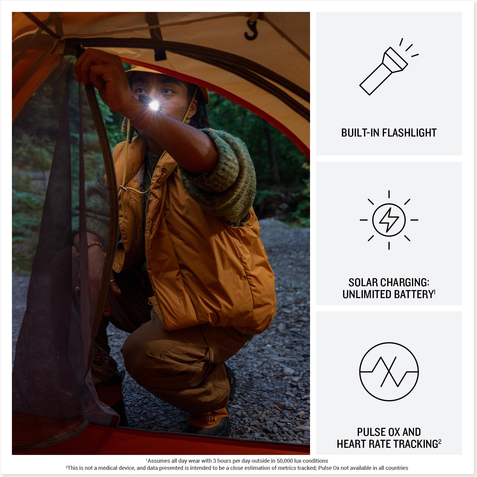 Garmin Instinct 3 50Mm, Solar Charged Display, Rugged Outdoor Gps Smartwatch, Metal-Reinforced Bezel, Built-In Flashlight, Charc