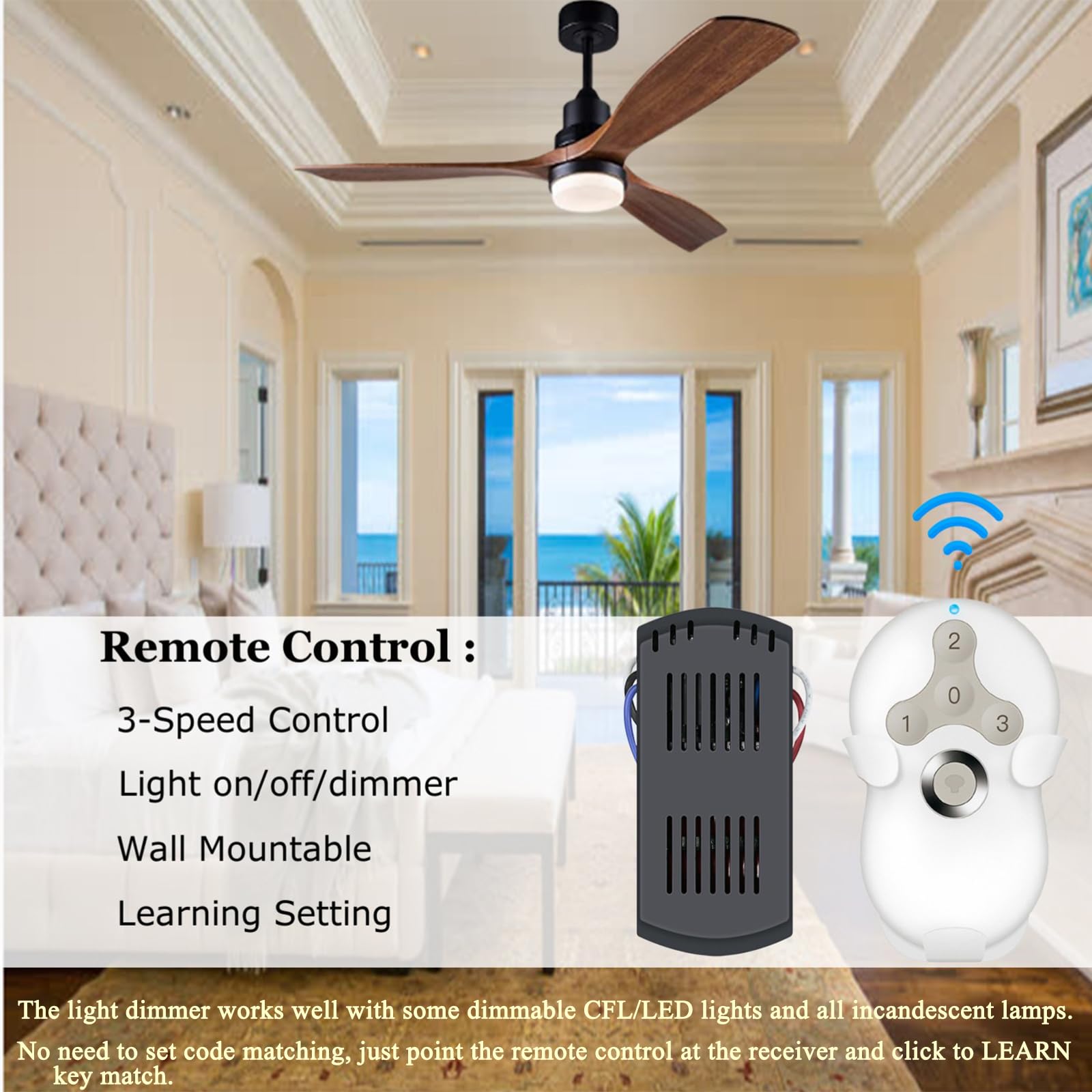 Smart Wifi Universal Ceiling Fan Remote Control Kit With Learning Setting, 3  Speed Light Dimmer Controller Compatible With Alex
