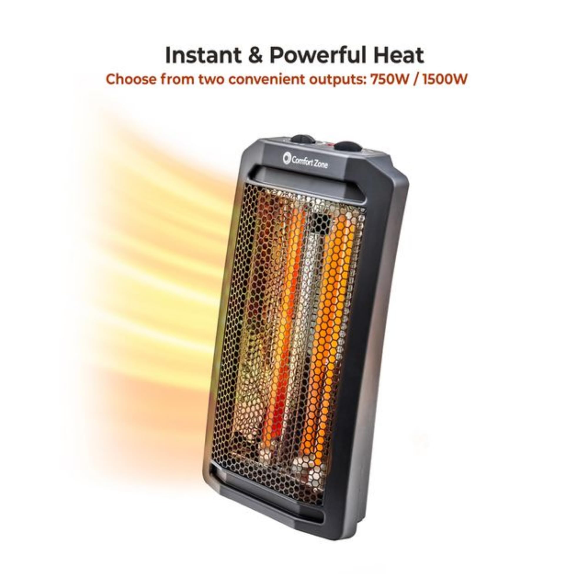Comfort Zone Space Heaters For Indoor Use, Portable Electric Heater, Adjustable Thermostat, Infrared Heat, Quartz Tower Space He