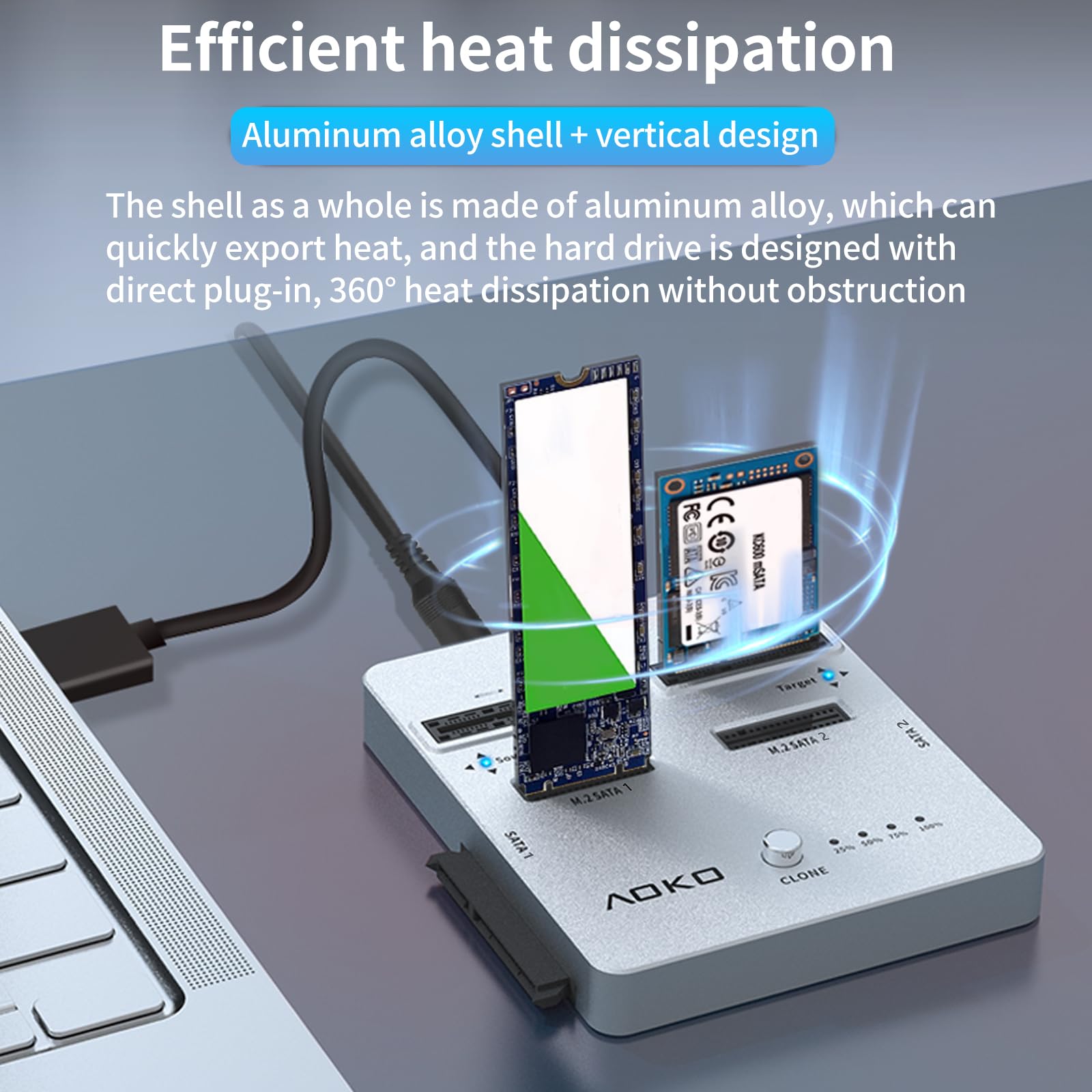 Aoko Dual Bay Hard Drive Docking Station For Sata 2.5/3.5 Ssd/Hdd And Msata Ssd & M.2 Sata Ssd With Offline Clone Function(Nvme