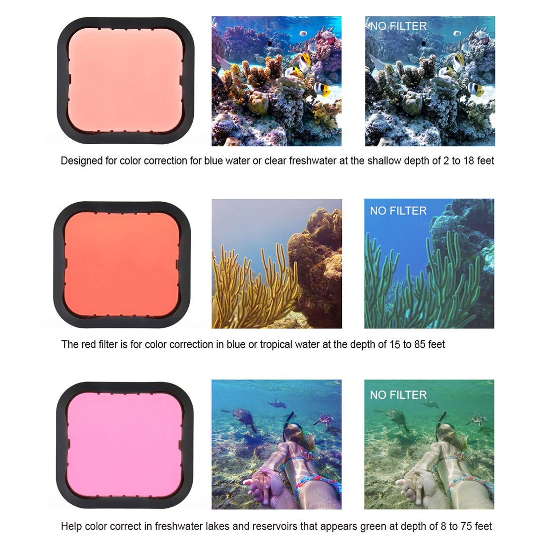 QiuNiu Underwater Camera Dive Filters for GoPro Hero 5 6 7 Black Super Suit Red Light Red Magenta