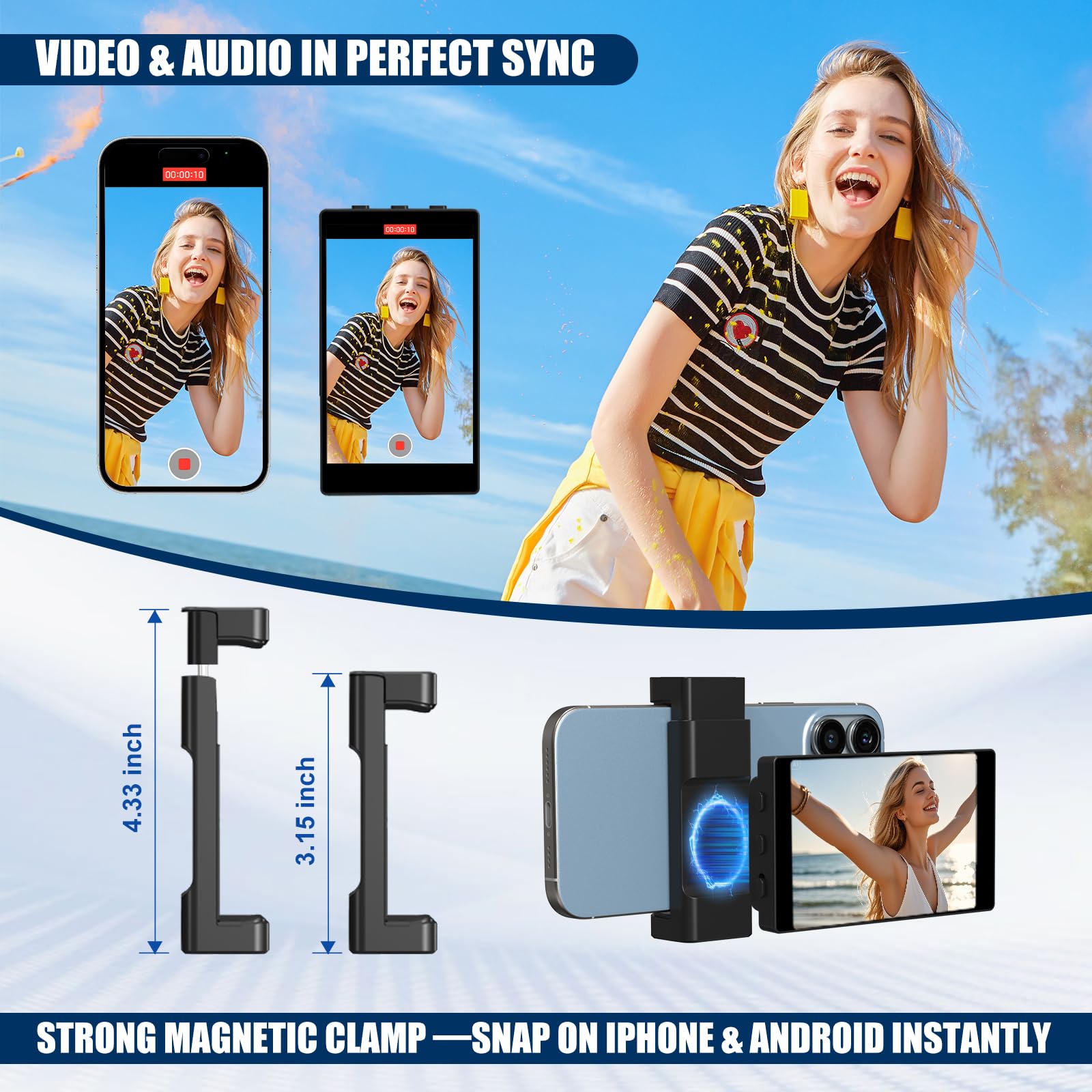 Upgraded Selfie Monitor Screen For Iphone & Android, Audio Sync Low Latency Hd Back Camera Monitor With Bluetooth Remote & Magne