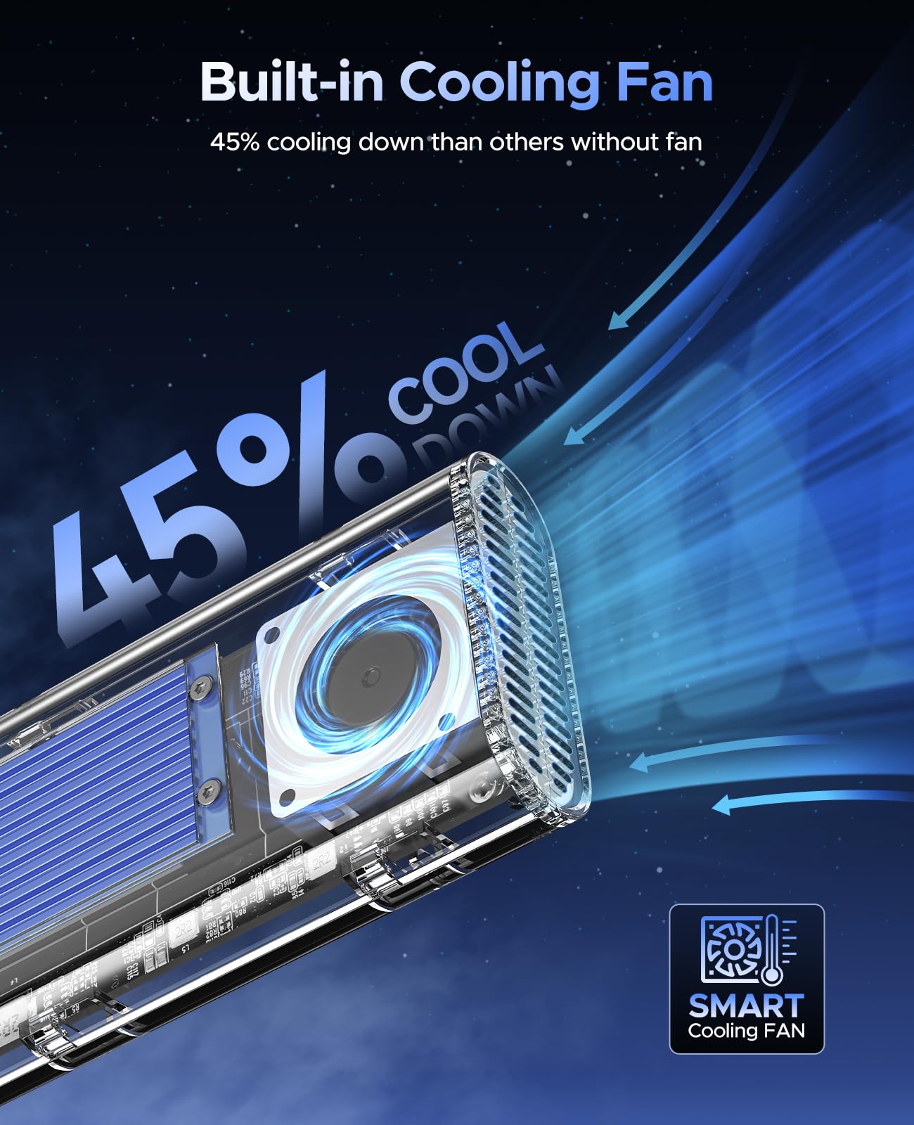 Orico 40Gbps M.2 Nvme Ssd Enclosure With Built In Cooling Fan, Tool Free External Hard Drive Enclosure, Support 2230 2242 2260 2