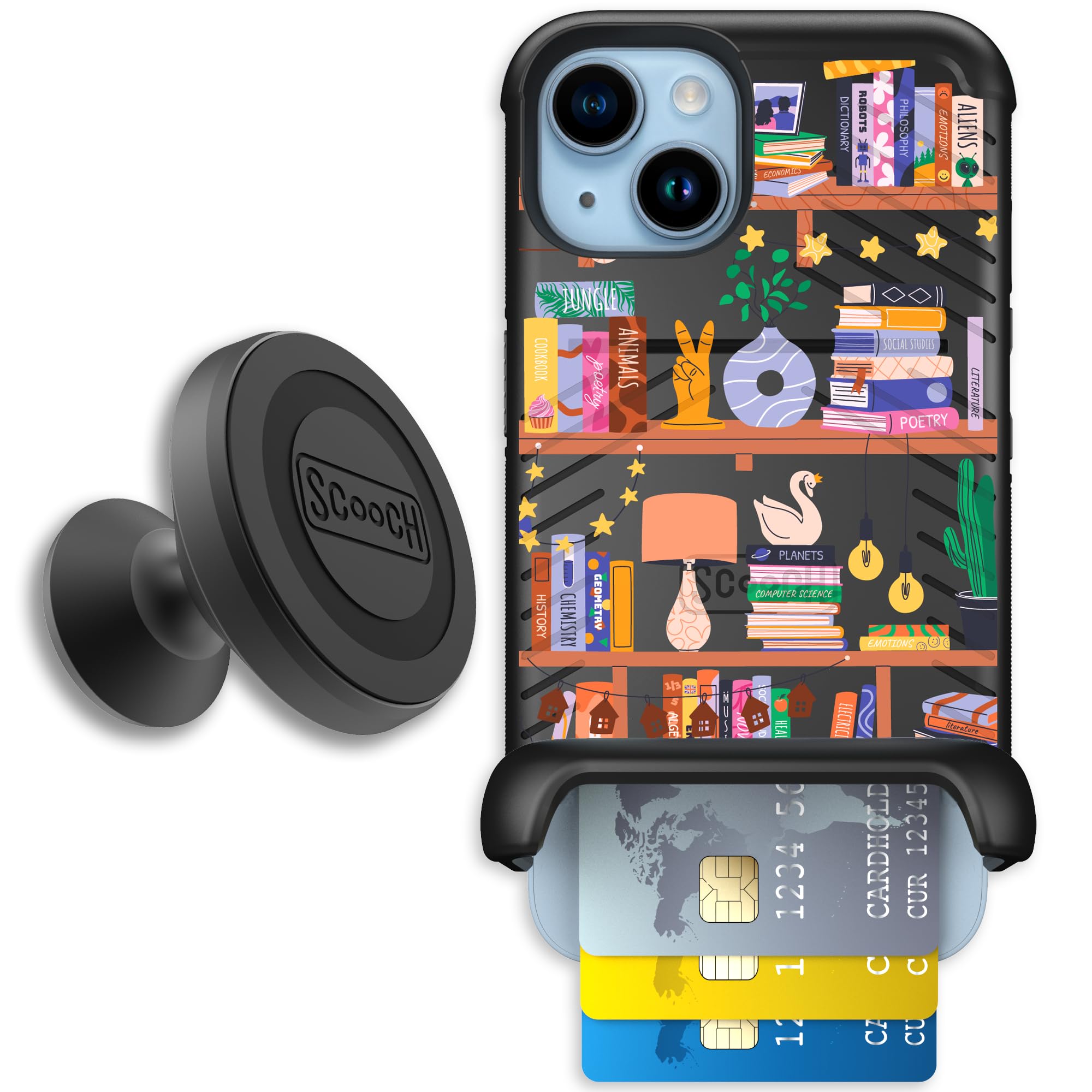 Scooch for iPhone 14 Case with Card Holder, Wingmate Wallet Case with Hidden Card Slot and RFID Protection, Starter Bundle with 