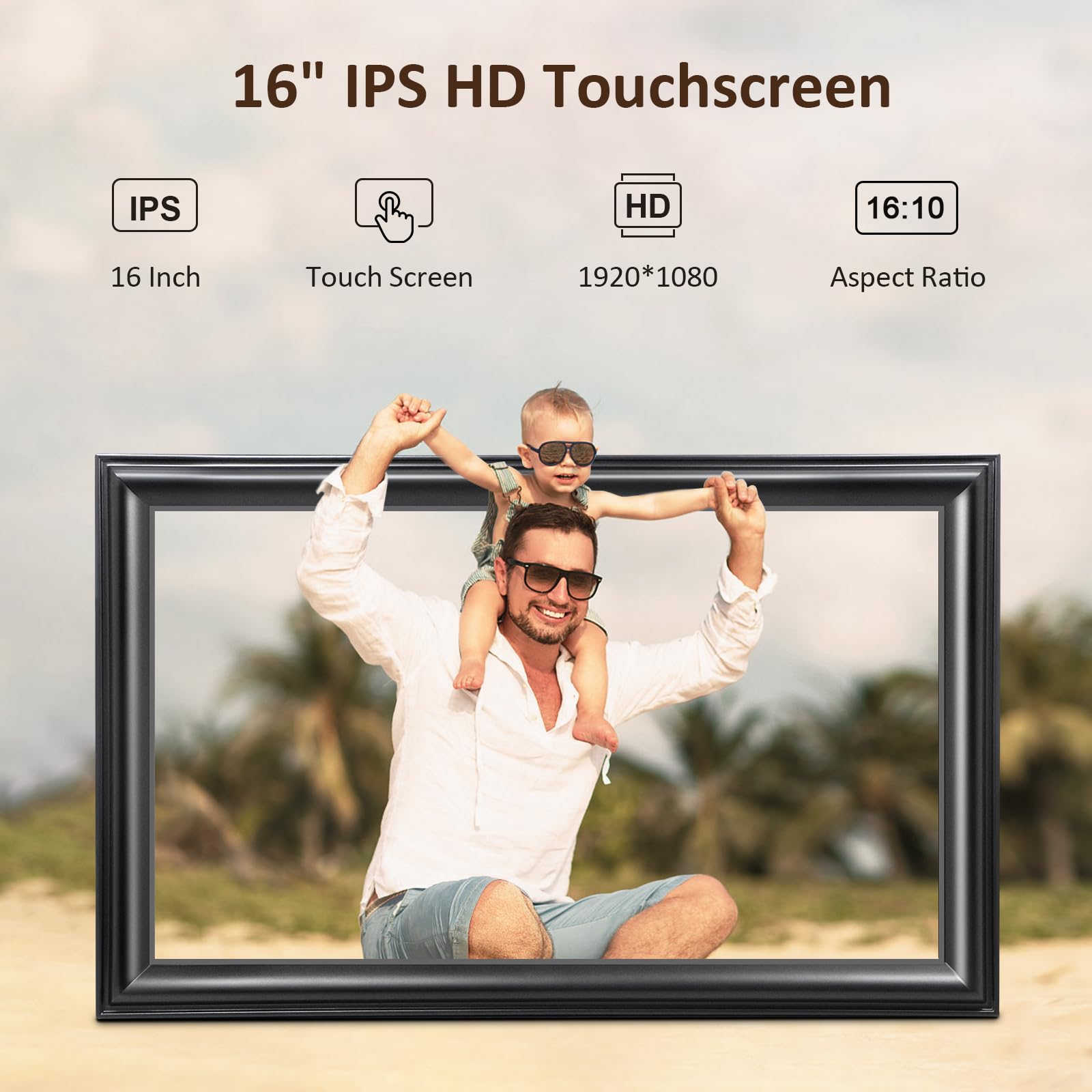 16 Inch Large Digital Picture Frame, Canupdog Wifi Digital Photo Frame With 1920 * 1080 Ips Touchscreen, 32Gb Storage, Auto Rota